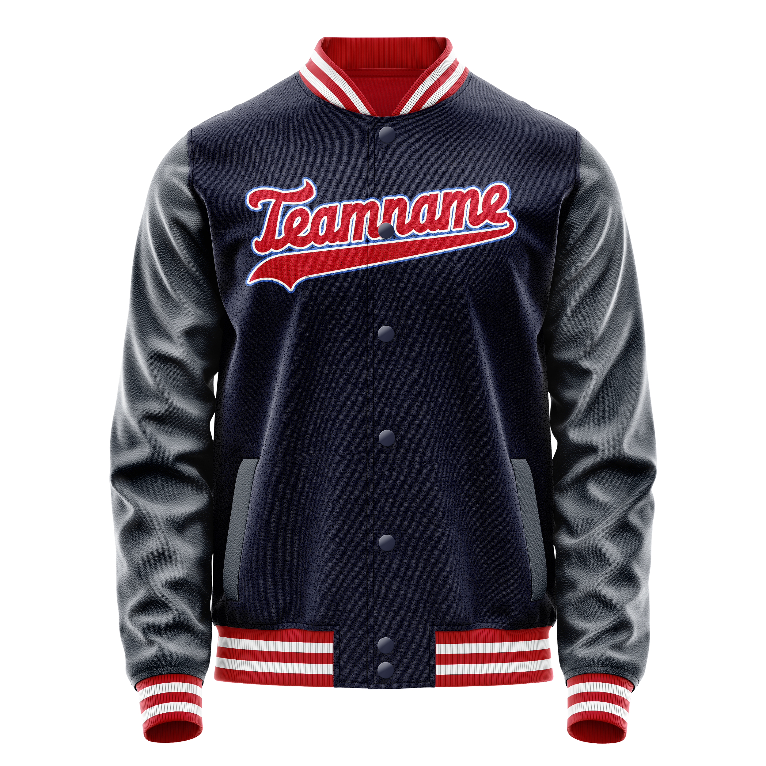 Personalized Navy & Red Solid Color Varsity Letterman Jacket