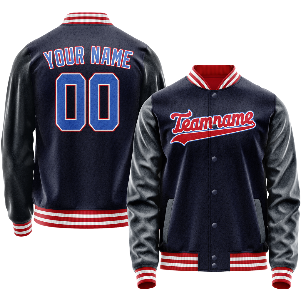 Personalized Navy & Red Solid Color Varsity Letterman Jacket