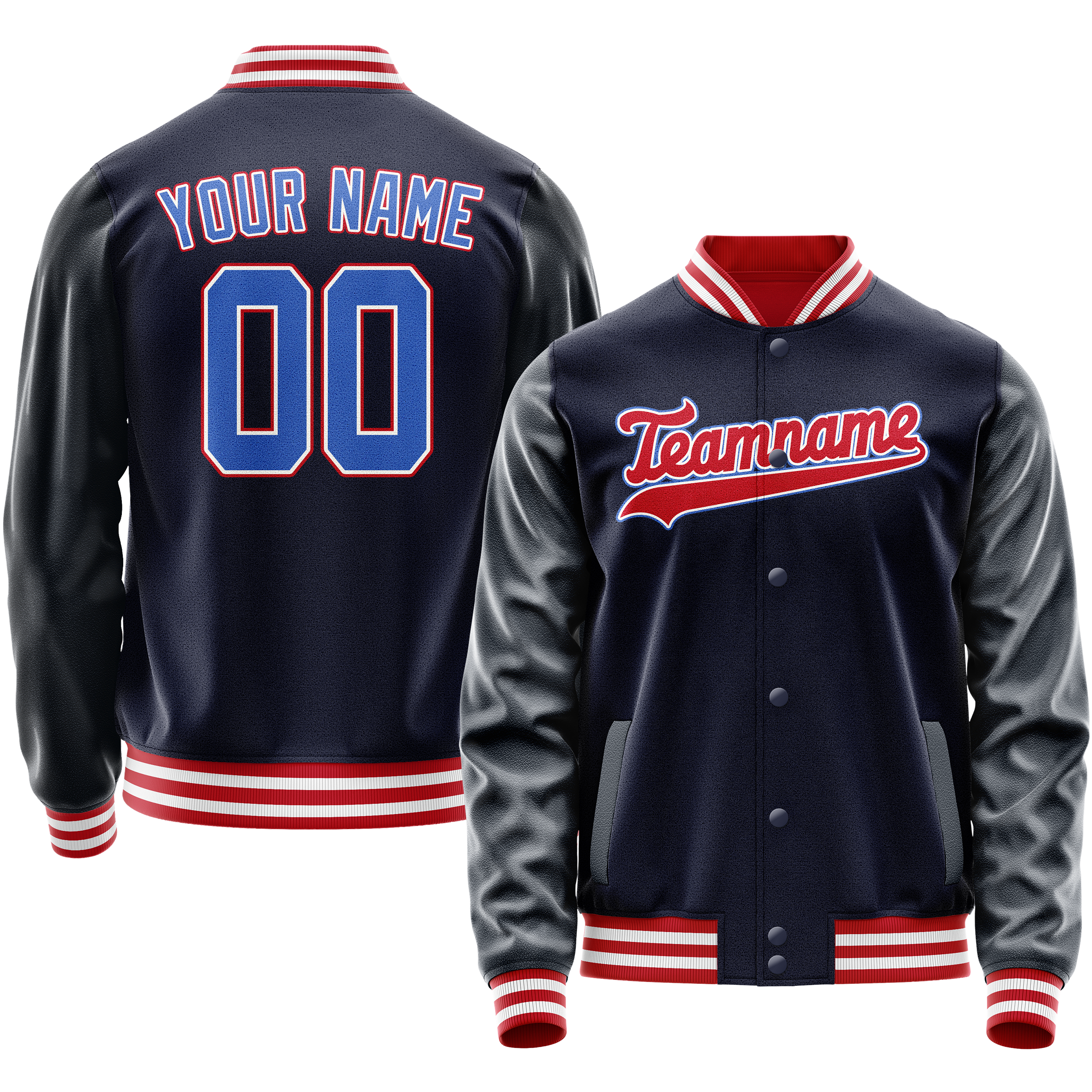 Personalized Navy & Red Solid Color Varsity Letterman Jacket
