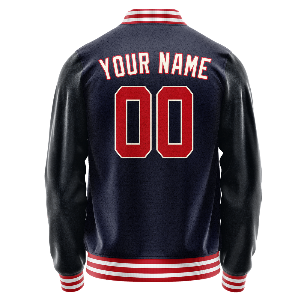 Personalized Navy & Red Solid Color Varsity Letterman Jacket