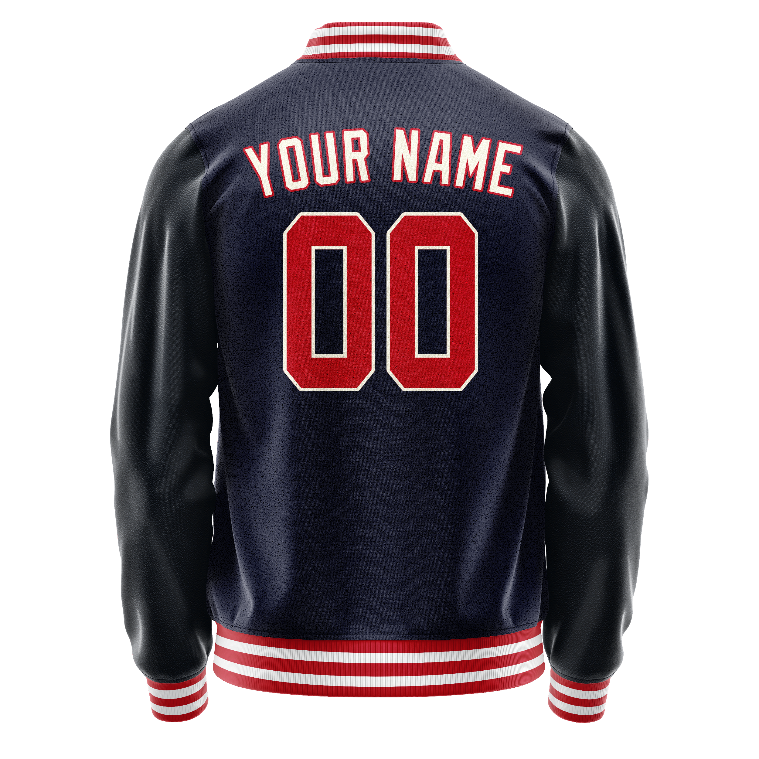 Personalized Navy & Red Solid Color Varsity Letterman Jacket