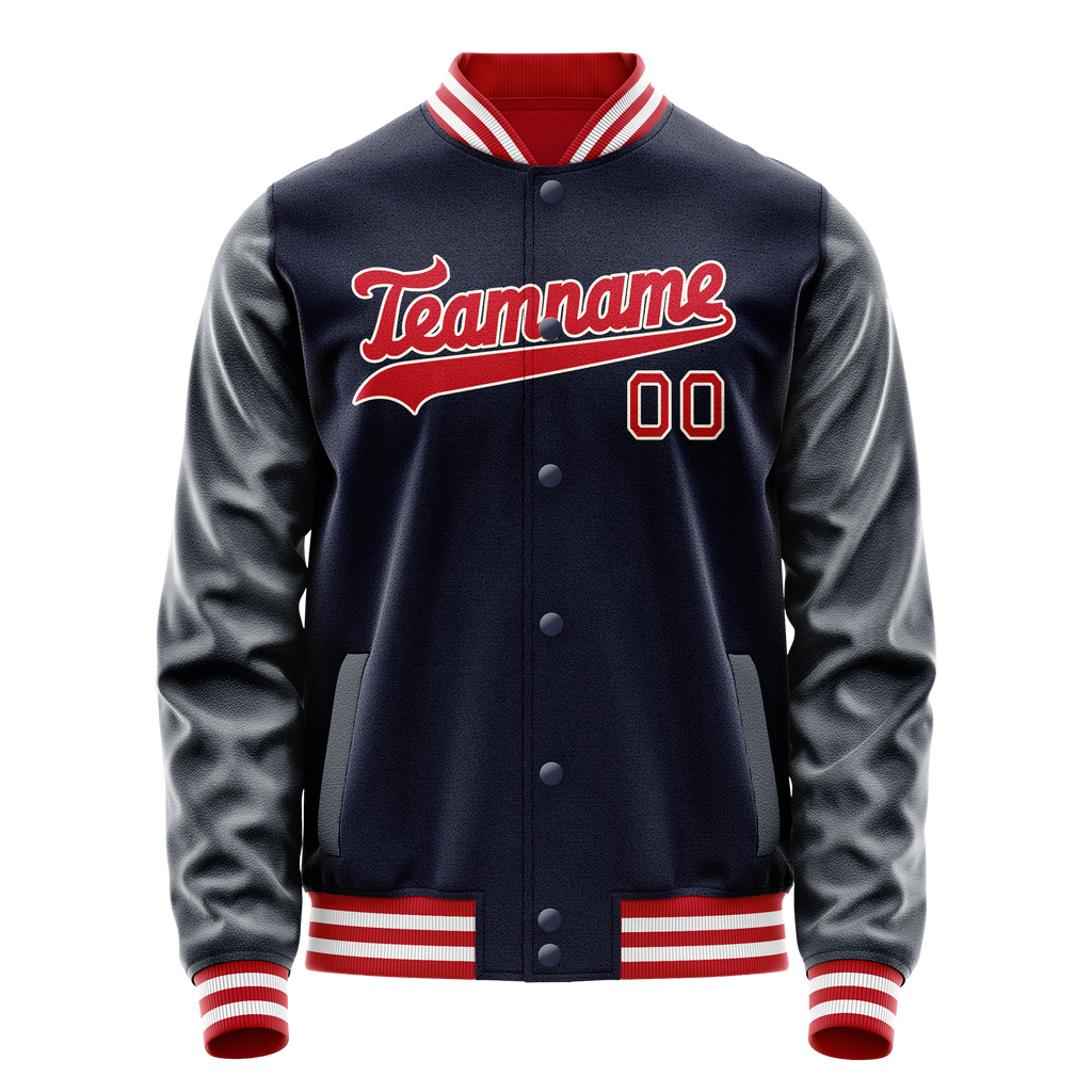Personalized Navy & Red Solid Color Varsity Letterman Jacket