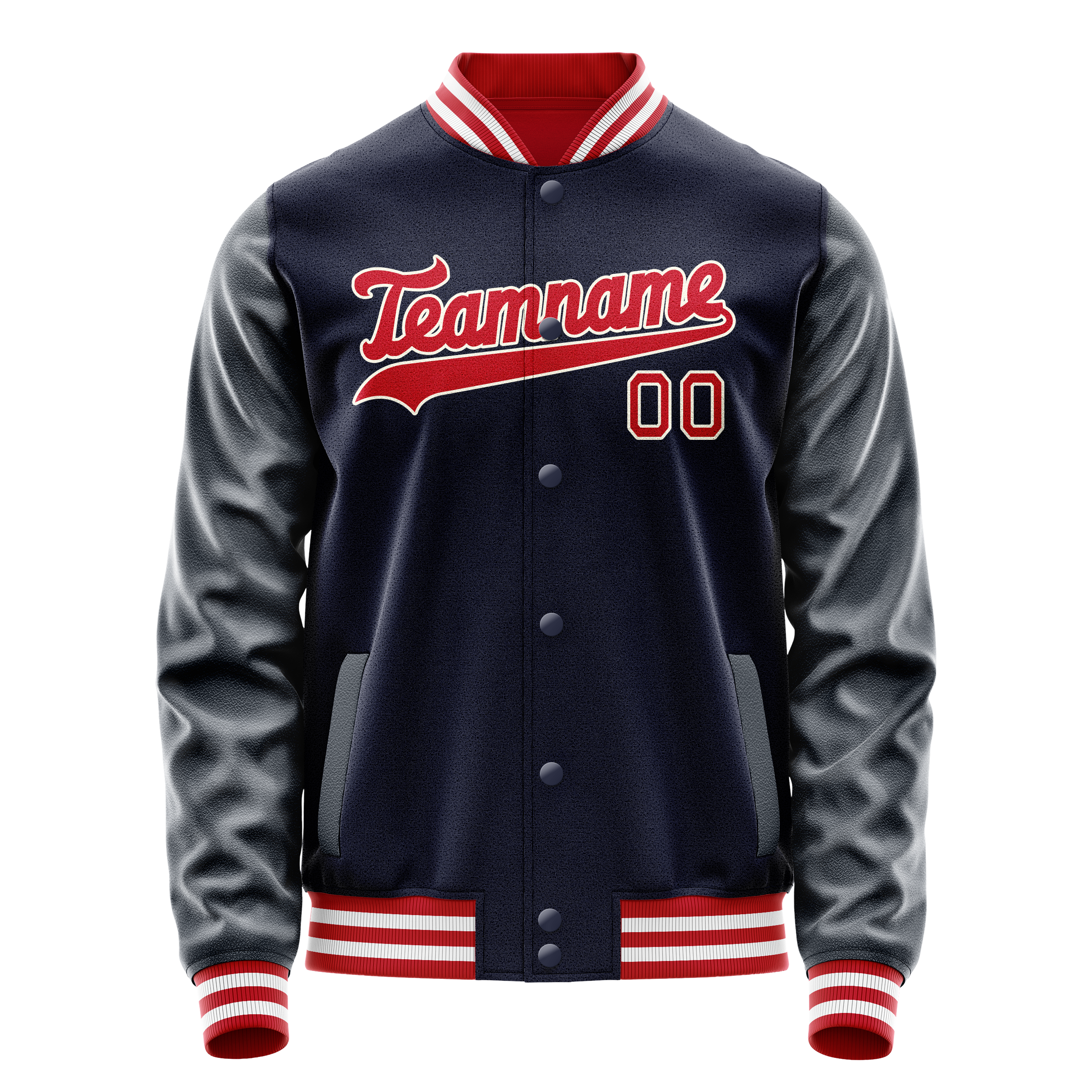 Personalized Navy & Red Solid Color Varsity Letterman Jacket