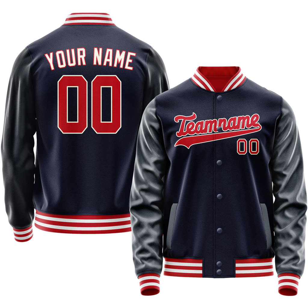 Personalized Navy & Red Solid Color Varsity Letterman Jacket