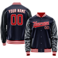 Personalized Navy & Red Solid Color Varsity Letterman Jacket