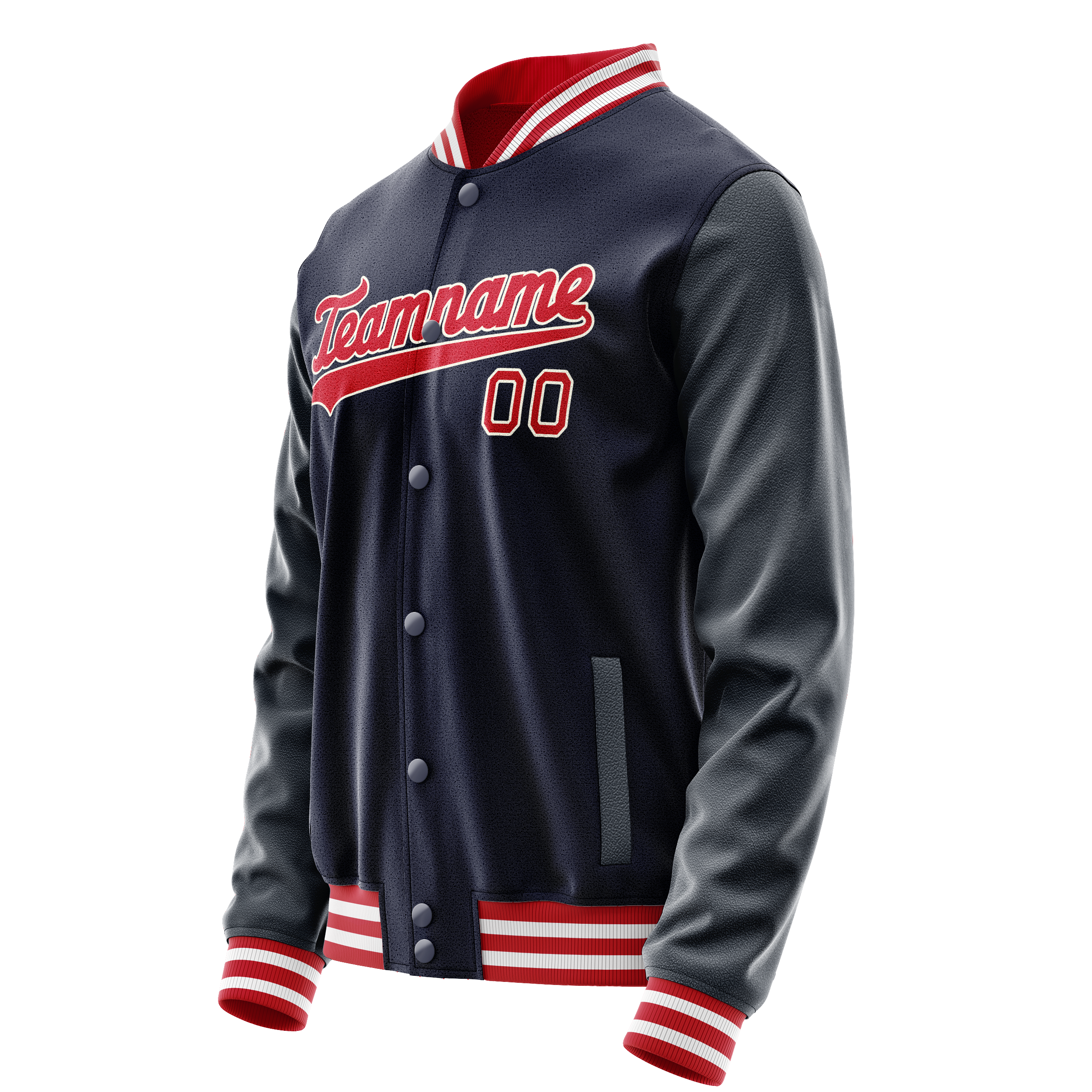 Personalized Navy & Red Solid Color Varsity Letterman Jacket