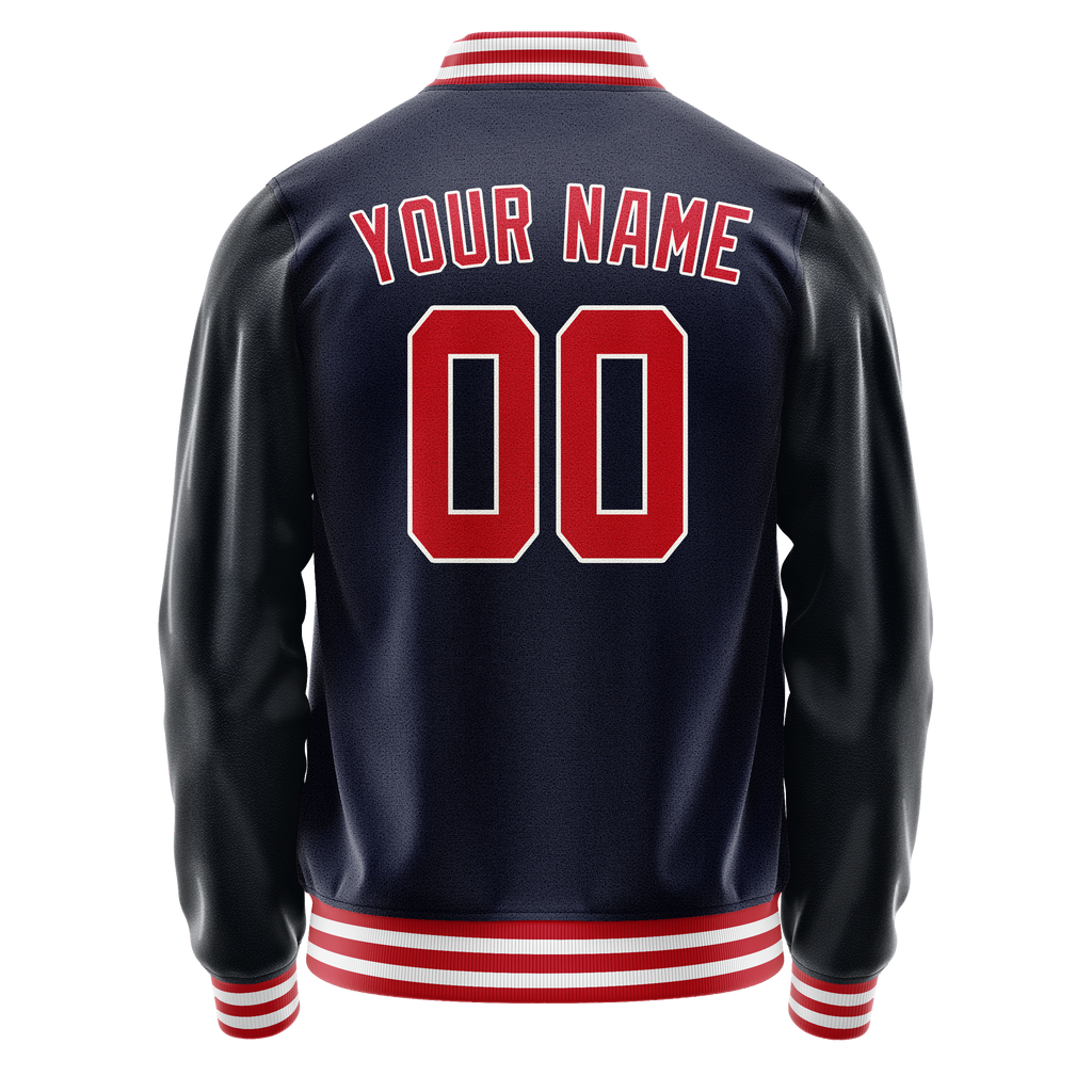 Personalized Navy & Red Solid Color Varsity Letterman Jacket