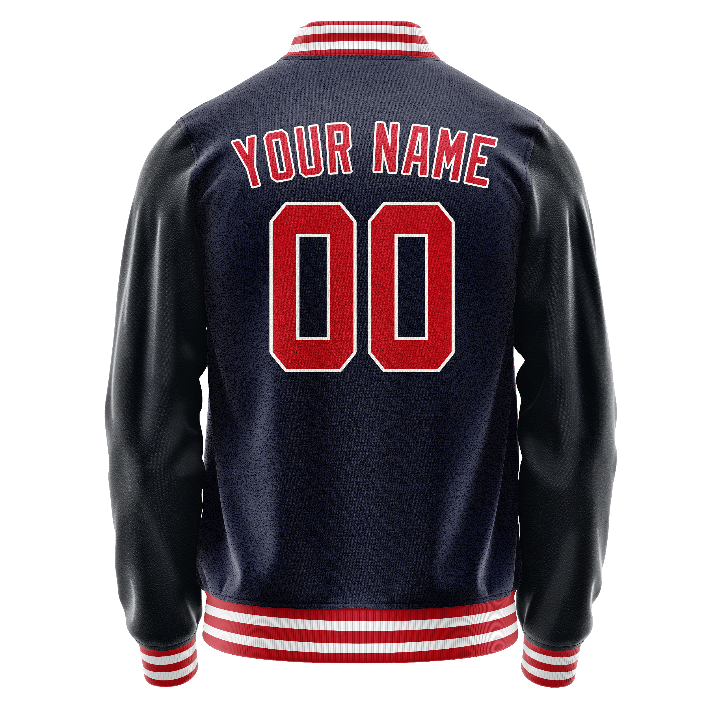 Personalized Navy & Red Solid Color Varsity Letterman Jacket