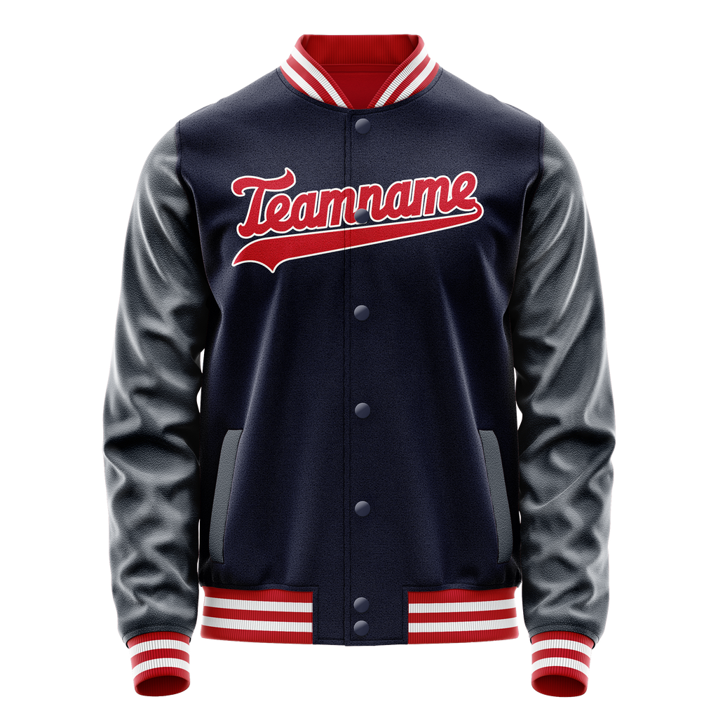 Personalized Navy & Red Solid Color Varsity Letterman Jacket