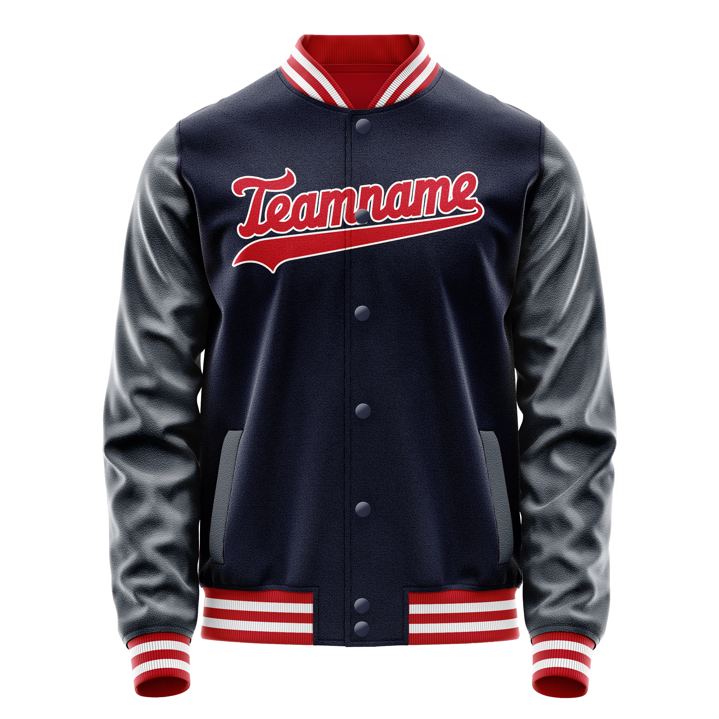 Personalized Navy & Red Solid Color Varsity Letterman Jacket