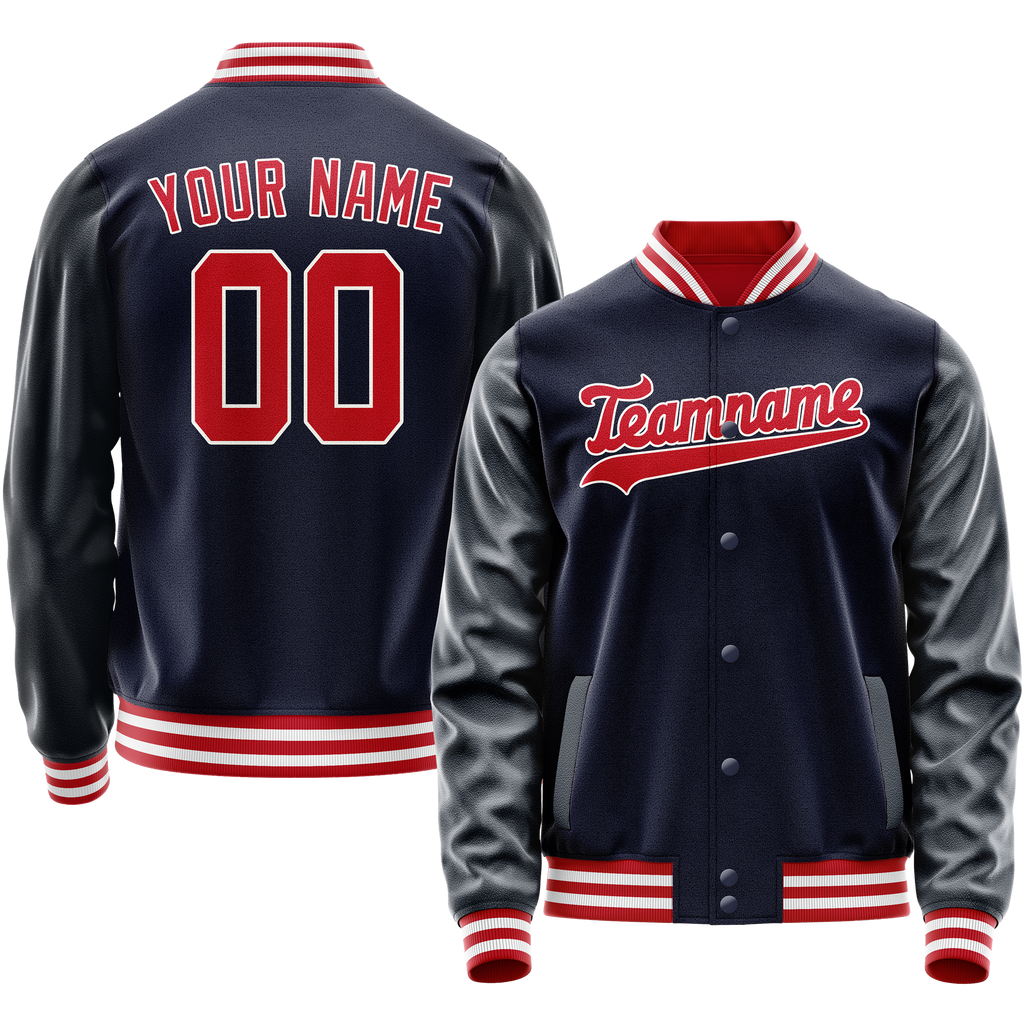 Personalized Navy & Red Solid Color Varsity Letterman Jacket