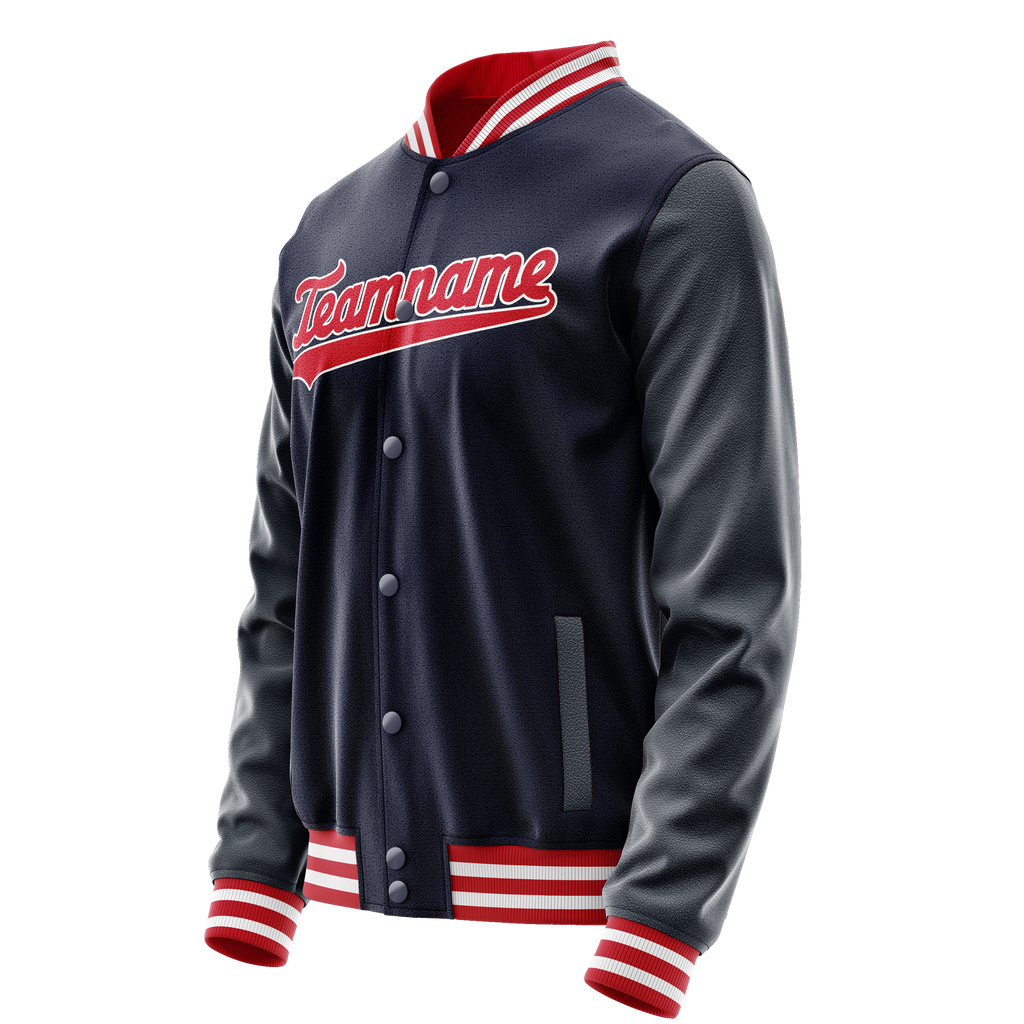 Personalized Navy & Red Solid Color Varsity Letterman Jacket
