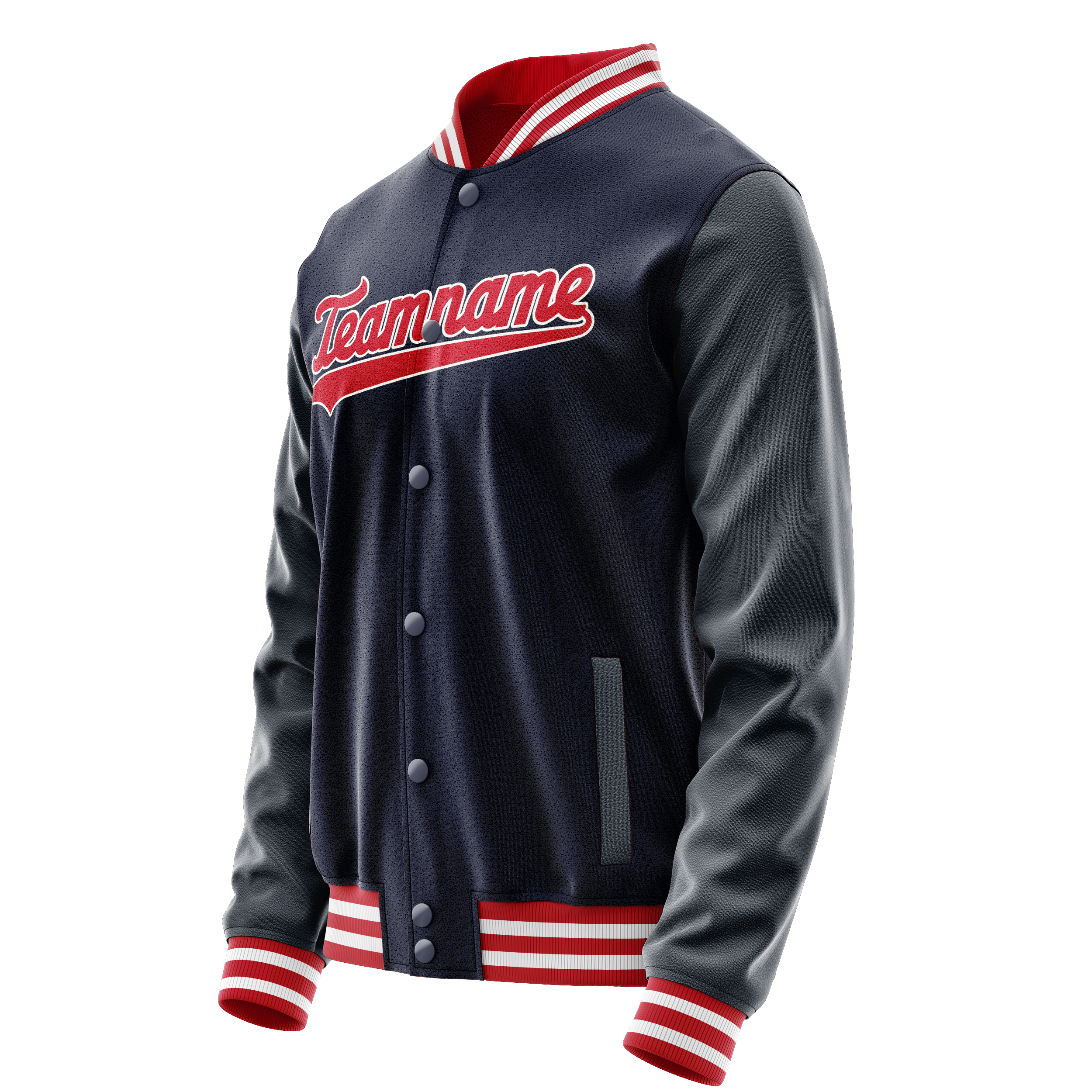 Personalized Navy & Red Solid Color Varsity Letterman Jacket