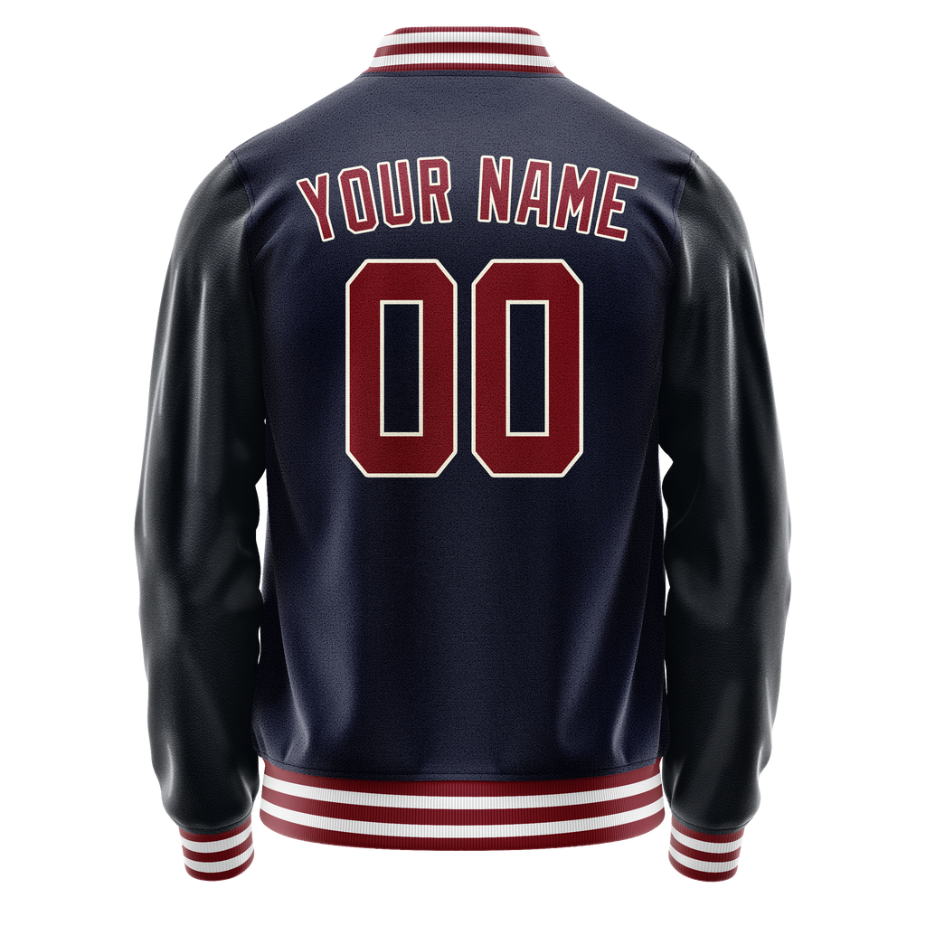 Personalized Navy & Crimson Solid Color Varsity Letterman Jacket