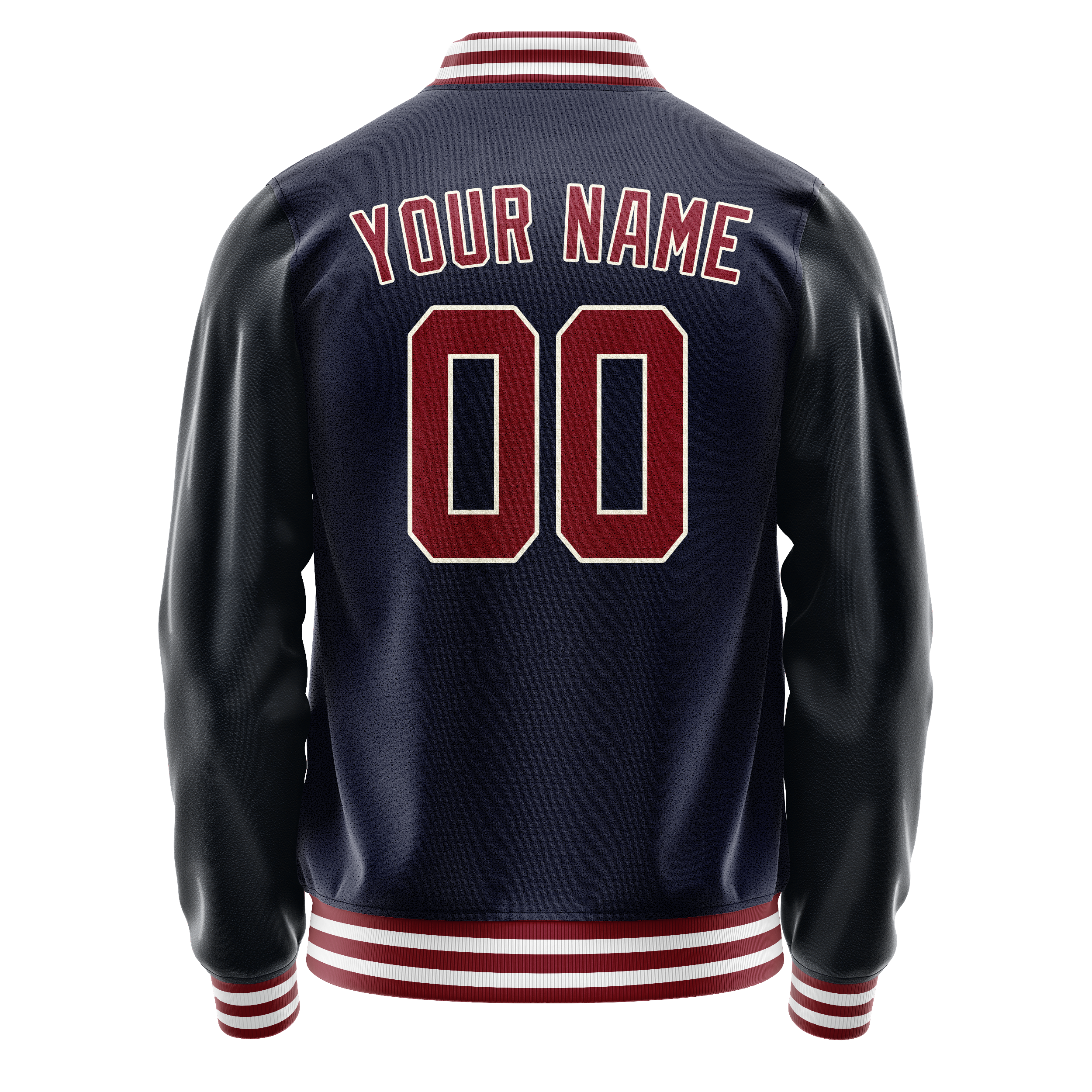 Personalized Navy & Crimson Solid Color Varsity Letterman Jacket