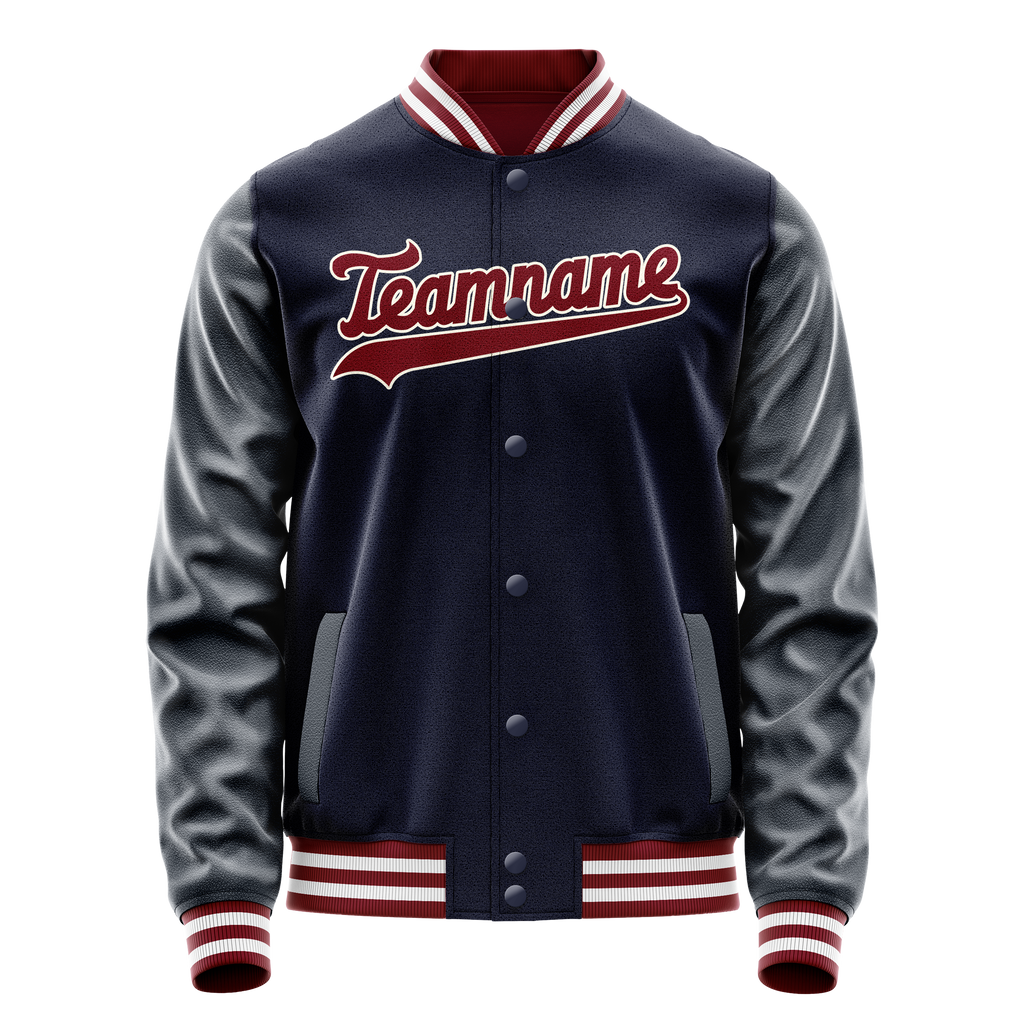 Personalized Navy & Crimson Solid Color Varsity Letterman Jacket