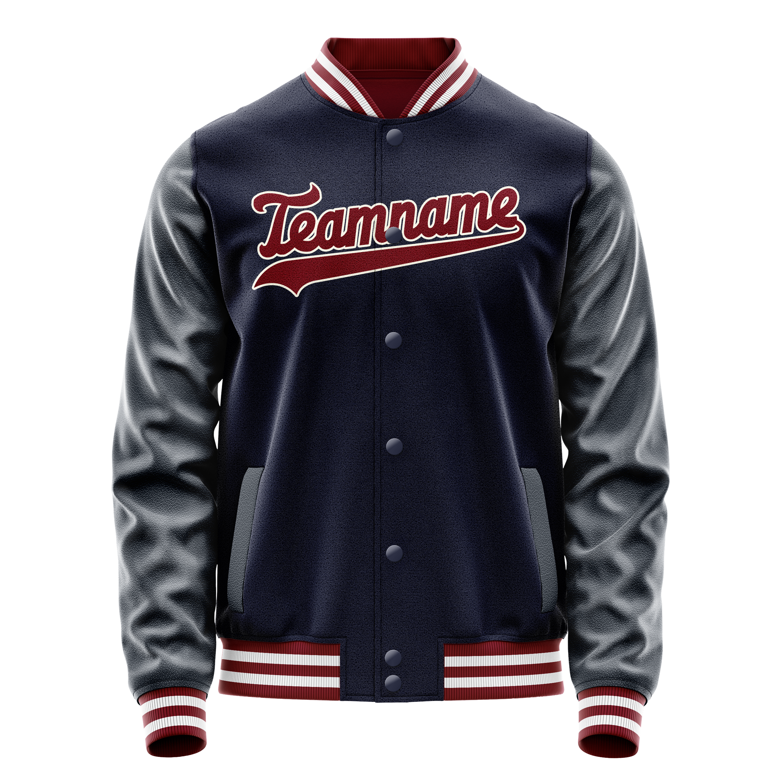 Personalized Navy & Crimson Solid Color Varsity Letterman Jacket