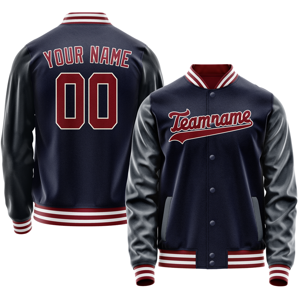 Personalized Navy & Crimson Solid Color Varsity Letterman Jacket