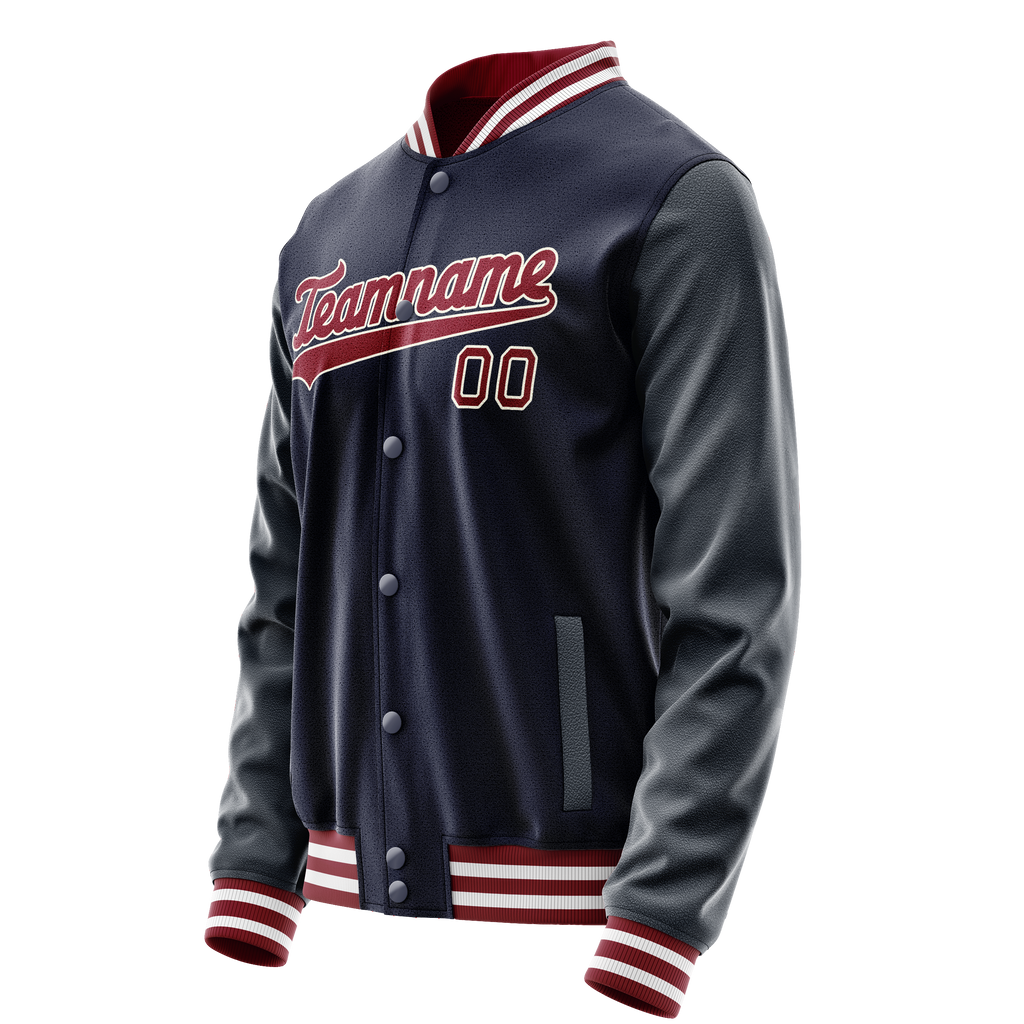 Personalized Navy & Crimson Solid Color Varsity Letterman Jacket