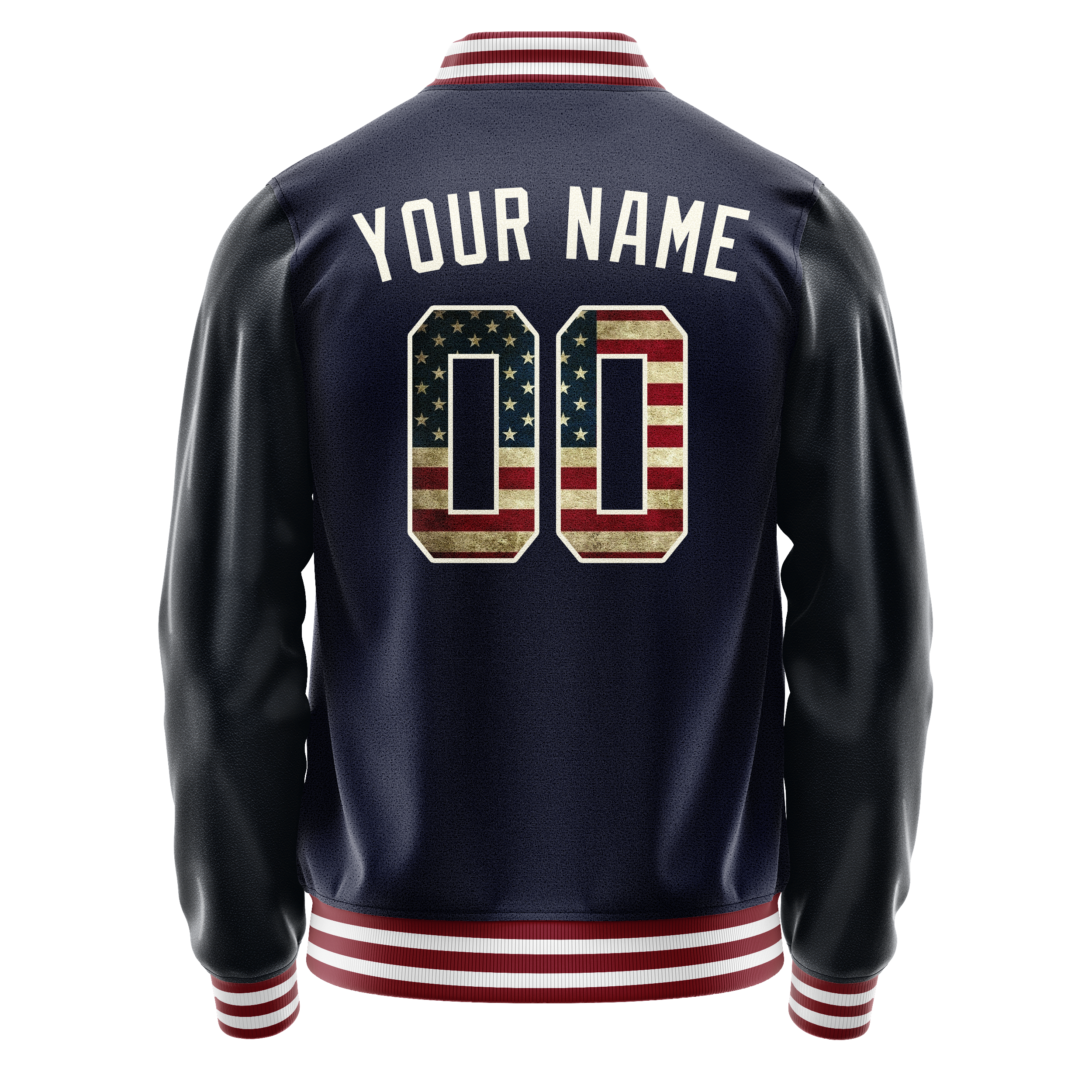 Personalized Navy & Cream Vintage Usa Flag Varsity Letterman Jacket
