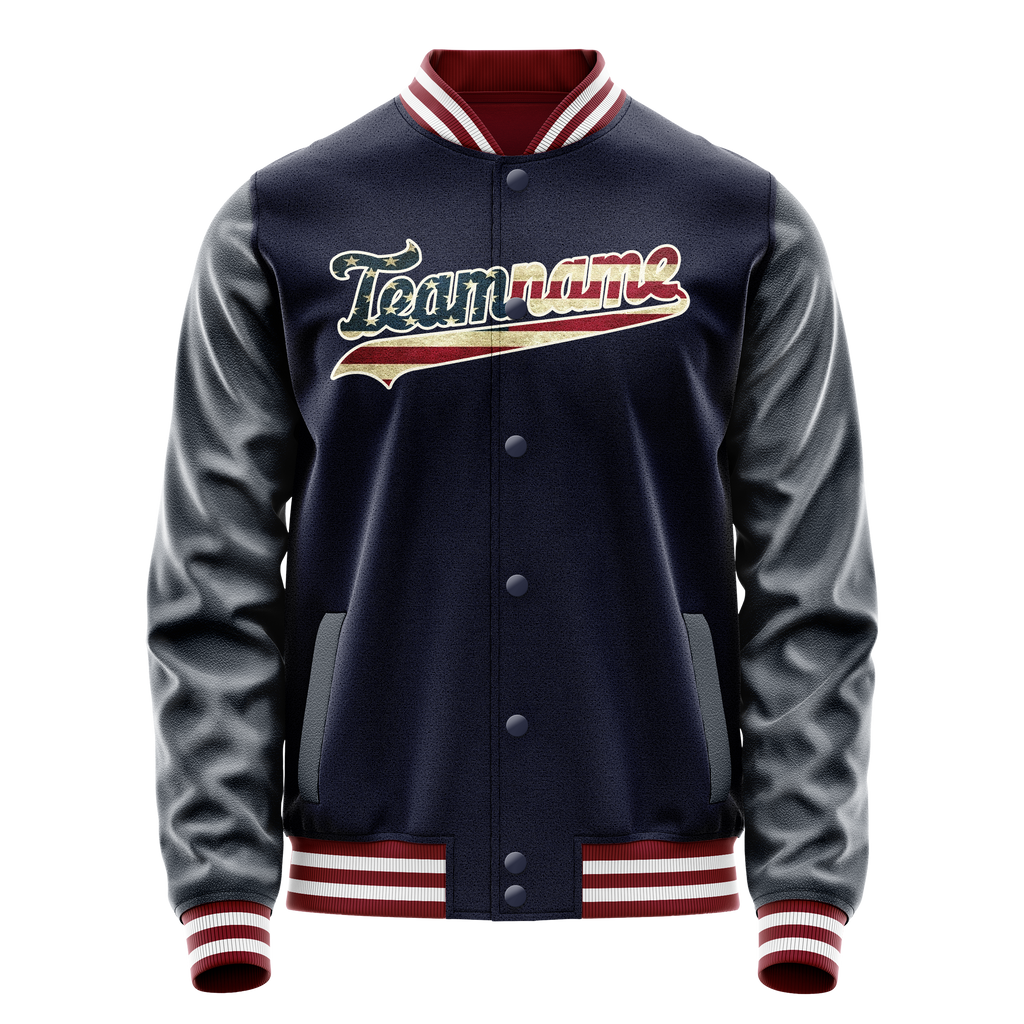 Personalized Navy & Cream Vintage Usa Flag Varsity Letterman Jacket