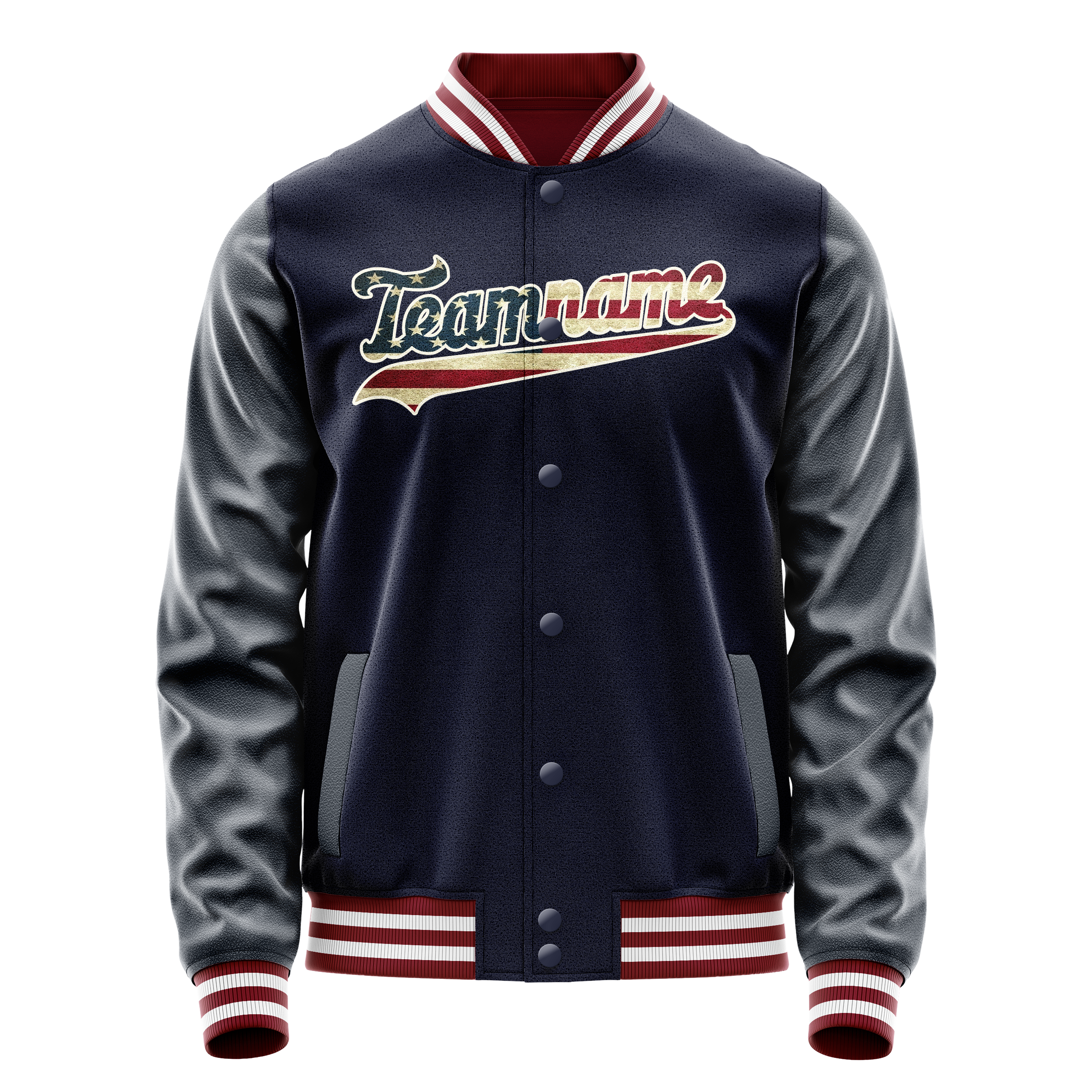 Personalized Navy & Cream Vintage Usa Flag Varsity Letterman Jacket