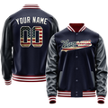 Personalized Navy & Cream Vintage Usa Flag Varsity Letterman Jacket