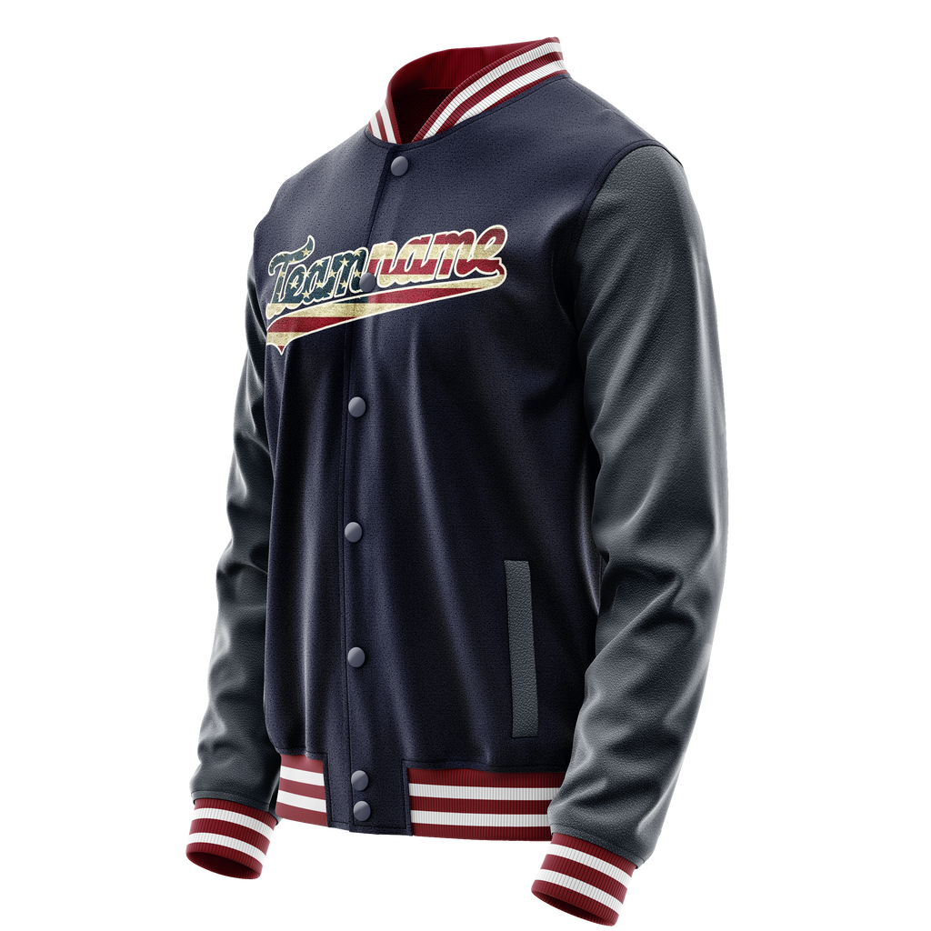 Personalized Navy & Cream Vintage Usa Flag Varsity Letterman Jacket