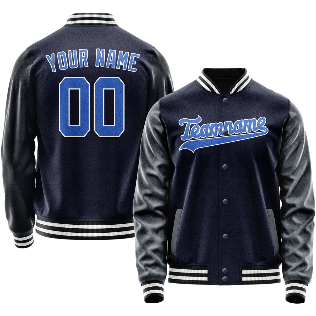Personalized Navy & Blue Solid Color Varsity Letterman Jacket