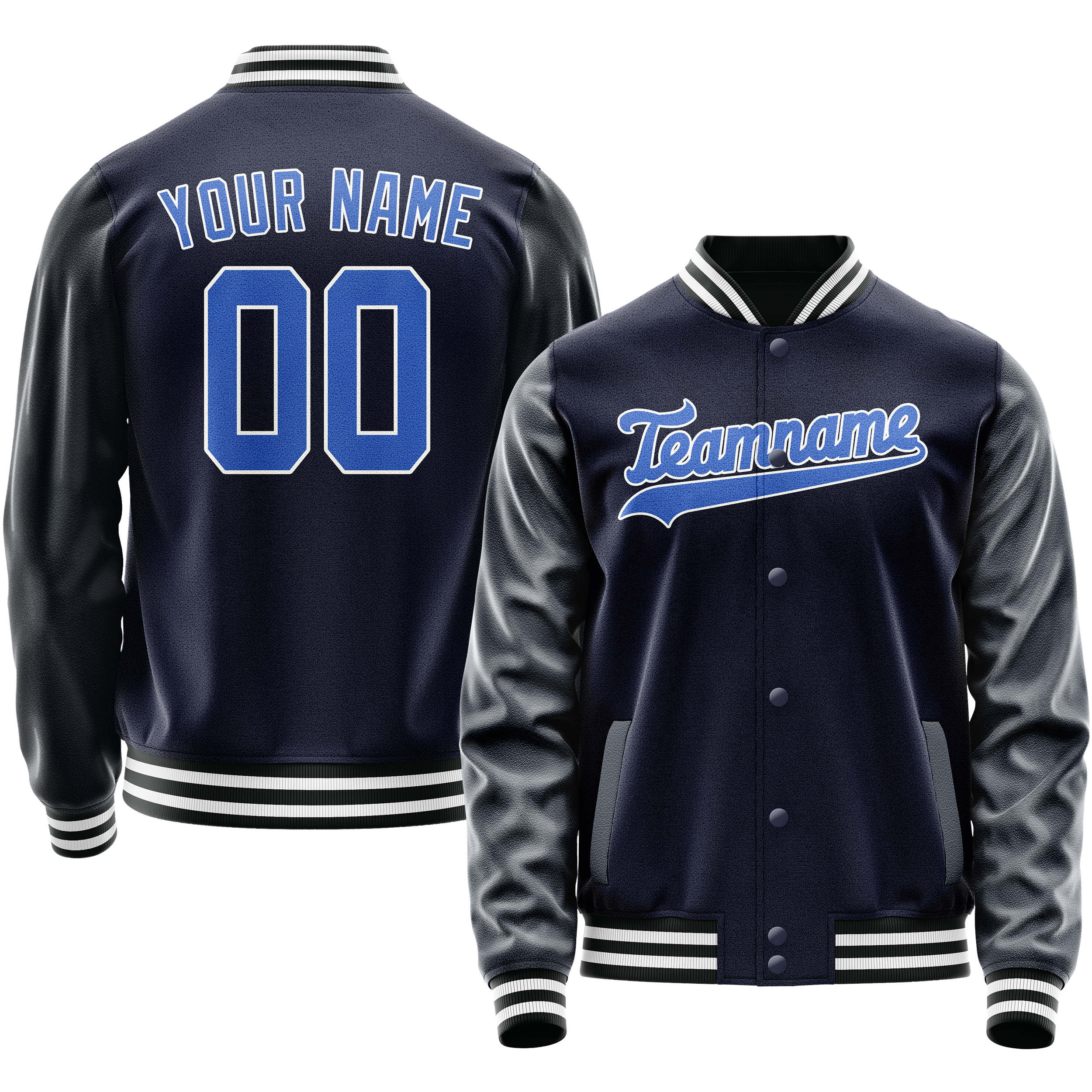 Personalized Navy & Blue Solid Color Varsity Letterman Jacket