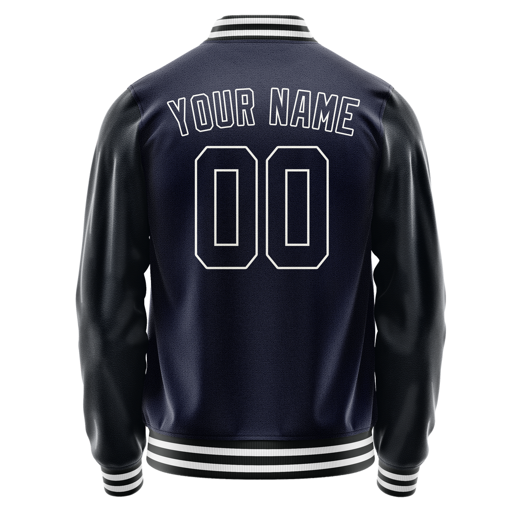 Personalized Navy & White Solid Color Varsity Letterman Jacket