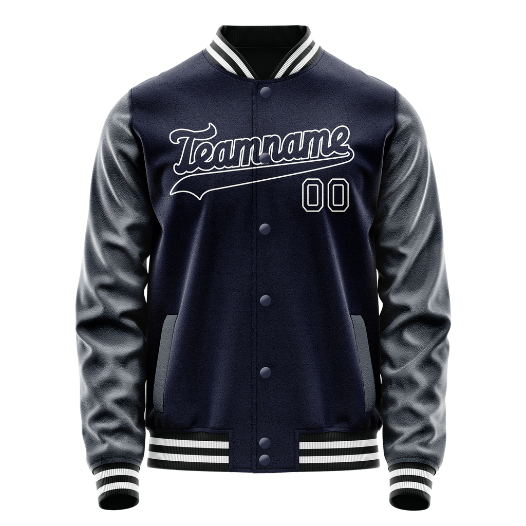 Personalized Navy & White Solid Color Varsity Letterman Jacket