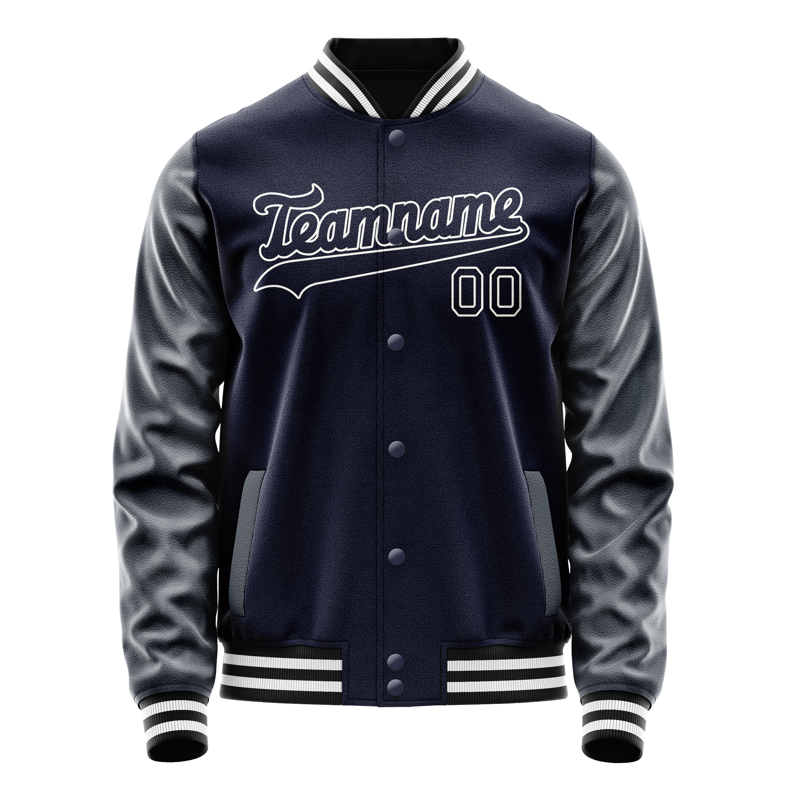 Personalized Navy & White Solid Color Varsity Letterman Jacket