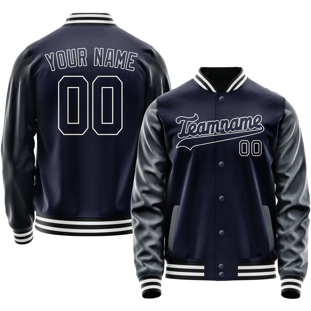 Personalized Navy & White Solid Color Varsity Letterman Jacket