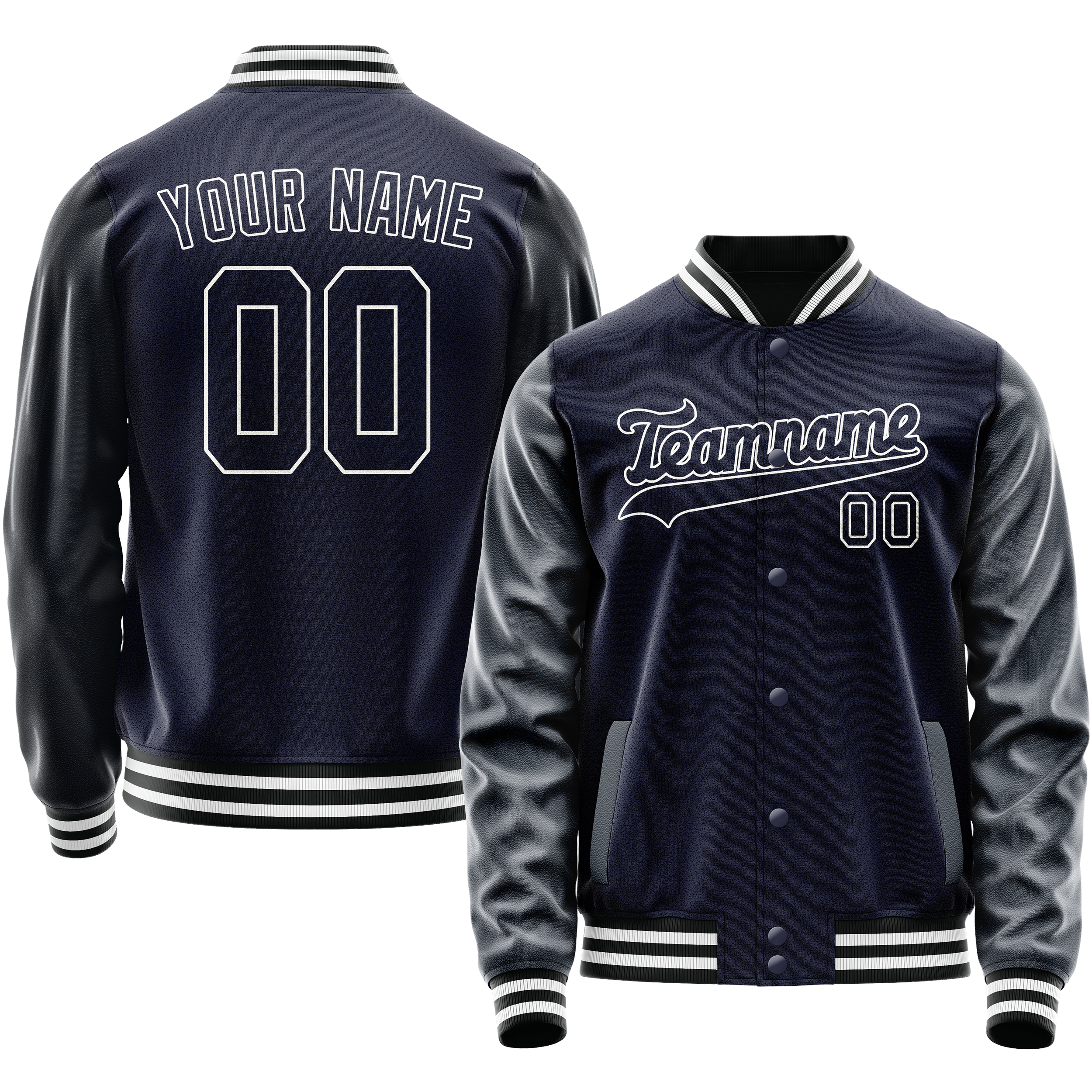 Personalized Navy & White Solid Color Varsity Letterman Jacket