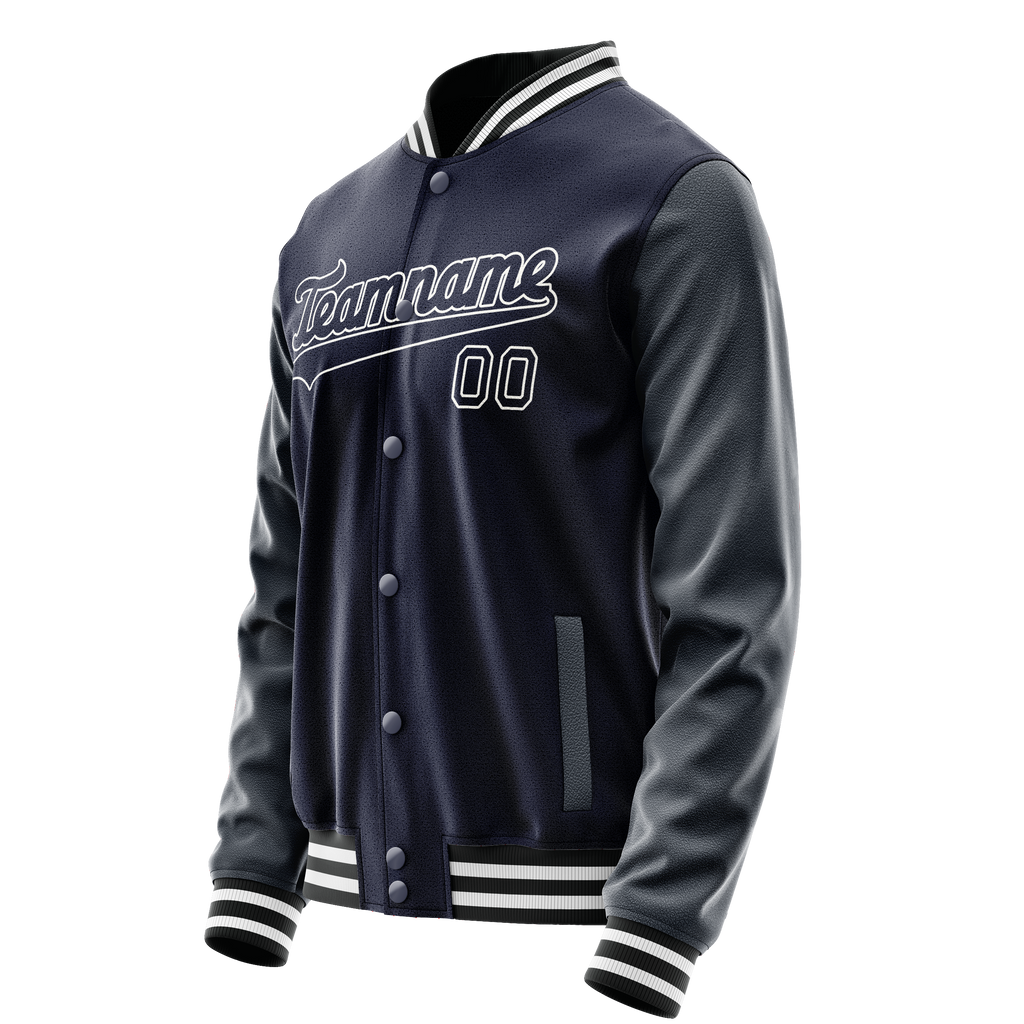 Personalized Navy & White Solid Color Varsity Letterman Jacket