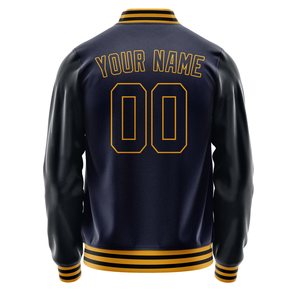Personalized Navy & Old-Gold Solid Color Varsity Letterman Jacket