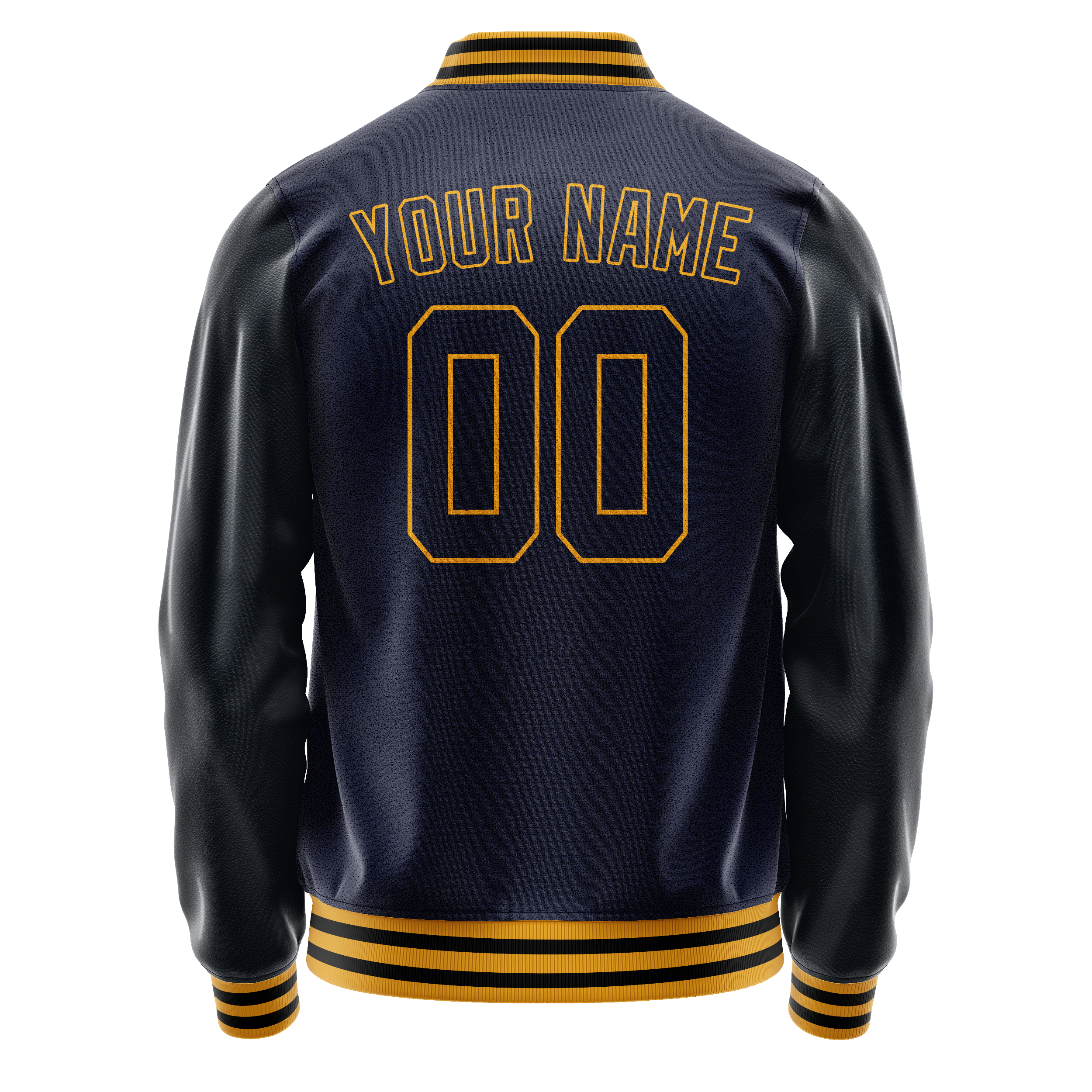 Personalized Navy & Old-Gold Solid Color Varsity Letterman Jacket