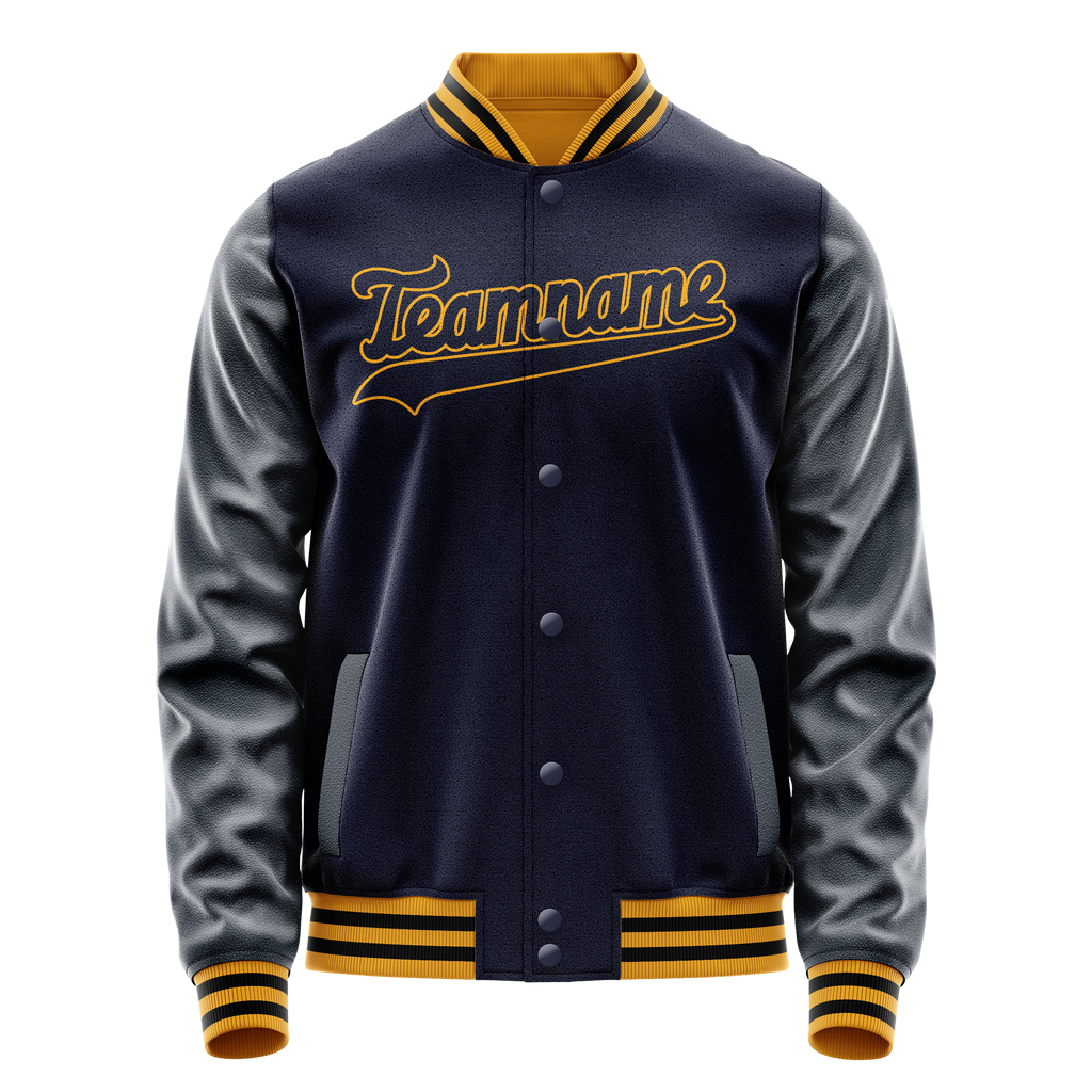 Personalized Navy & Old-Gold Solid Color Varsity Letterman Jacket