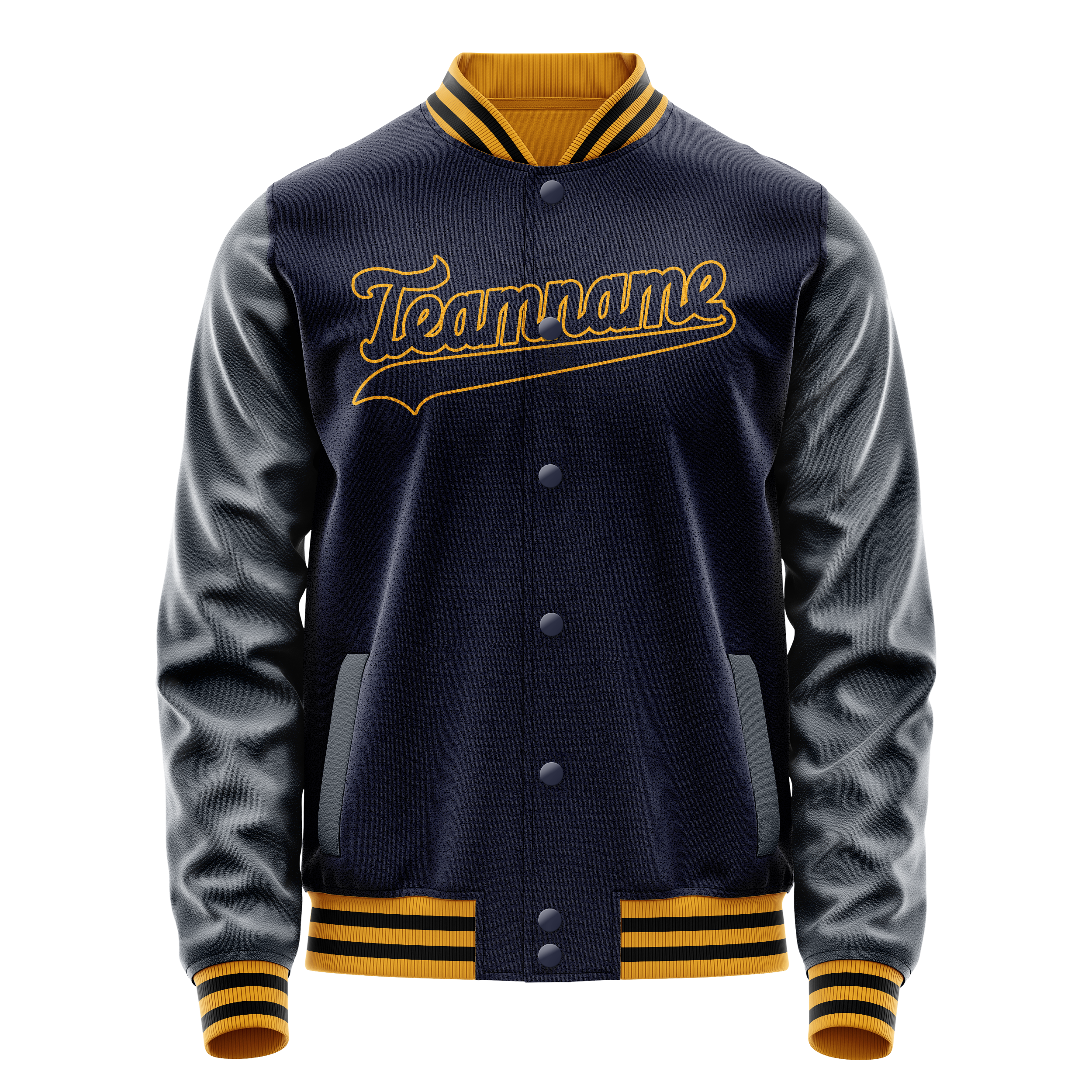 Personalized Navy & Old-Gold Solid Color Varsity Letterman Jacket