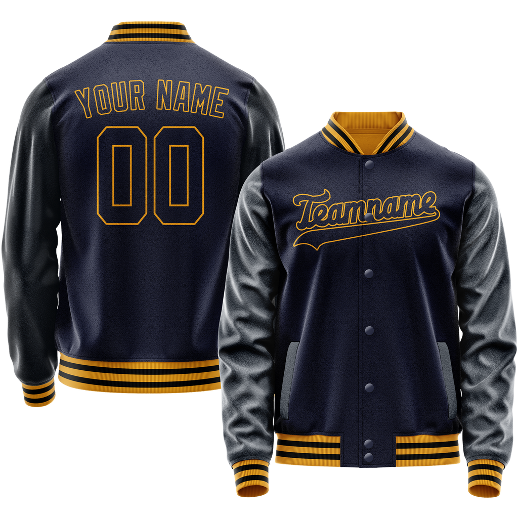 Personalized Navy & Old-Gold Solid Color Varsity Letterman Jacket