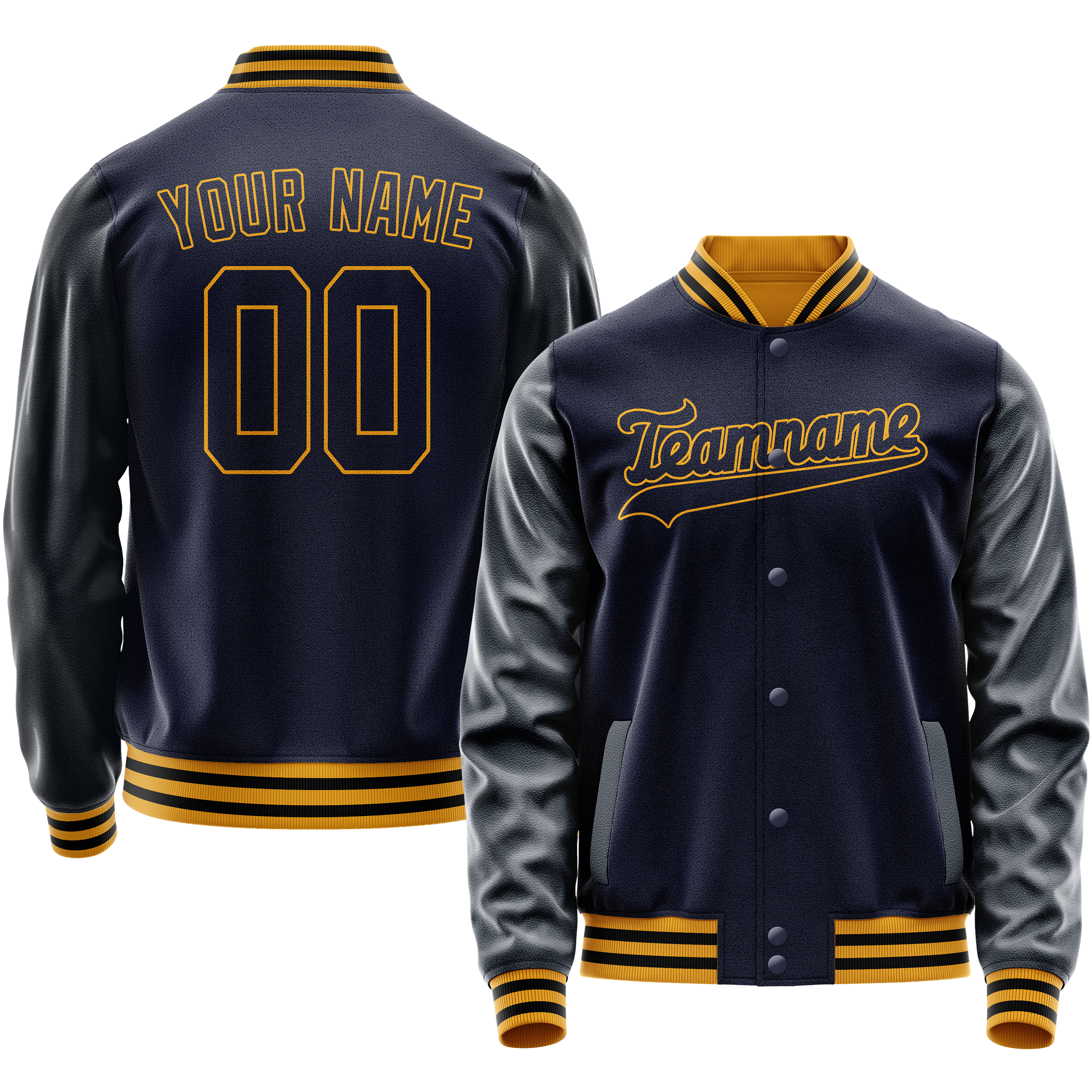 Personalized Navy & Old-Gold Solid Color Varsity Letterman Jacket