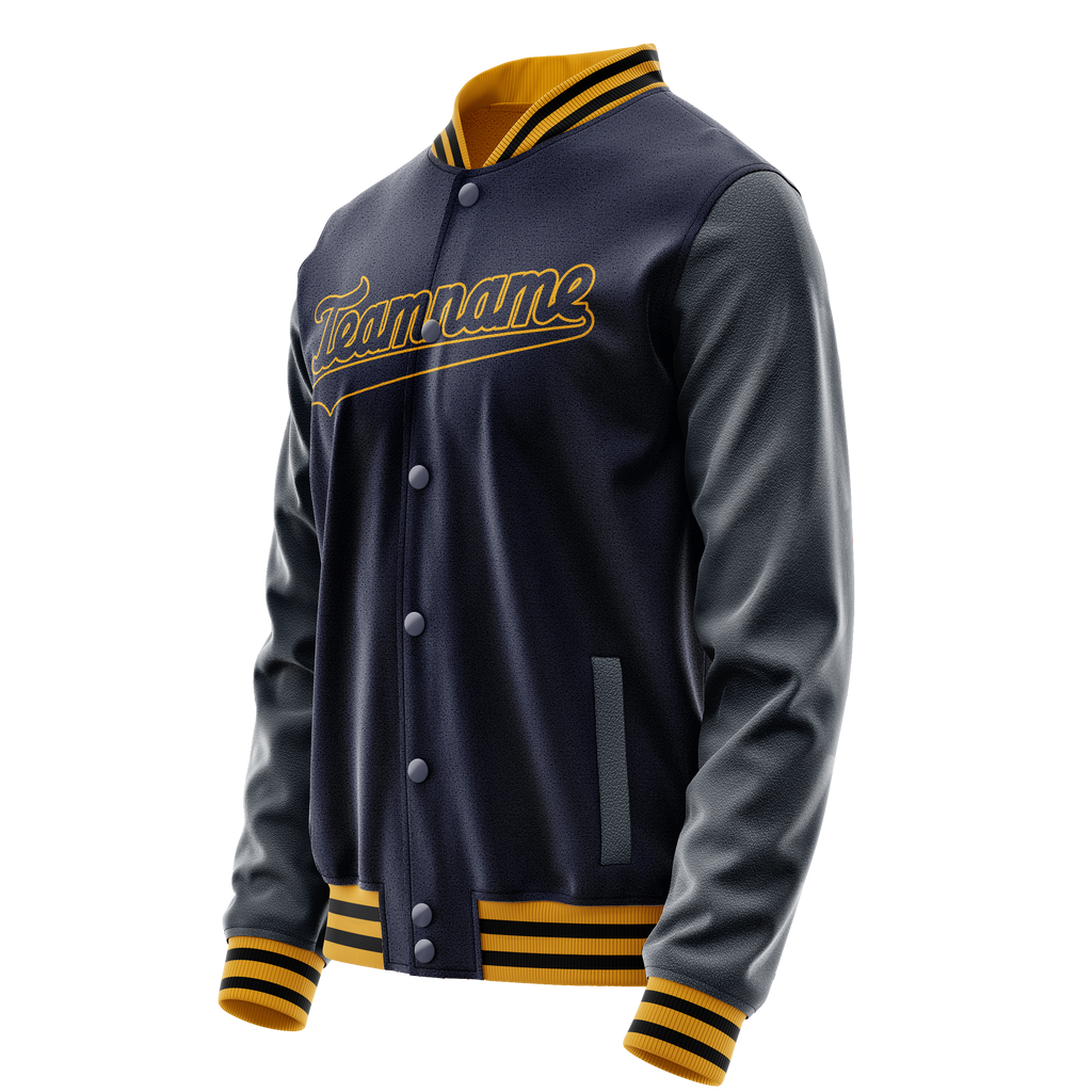 Personalized Navy & Old-Gold Solid Color Varsity Letterman Jacket