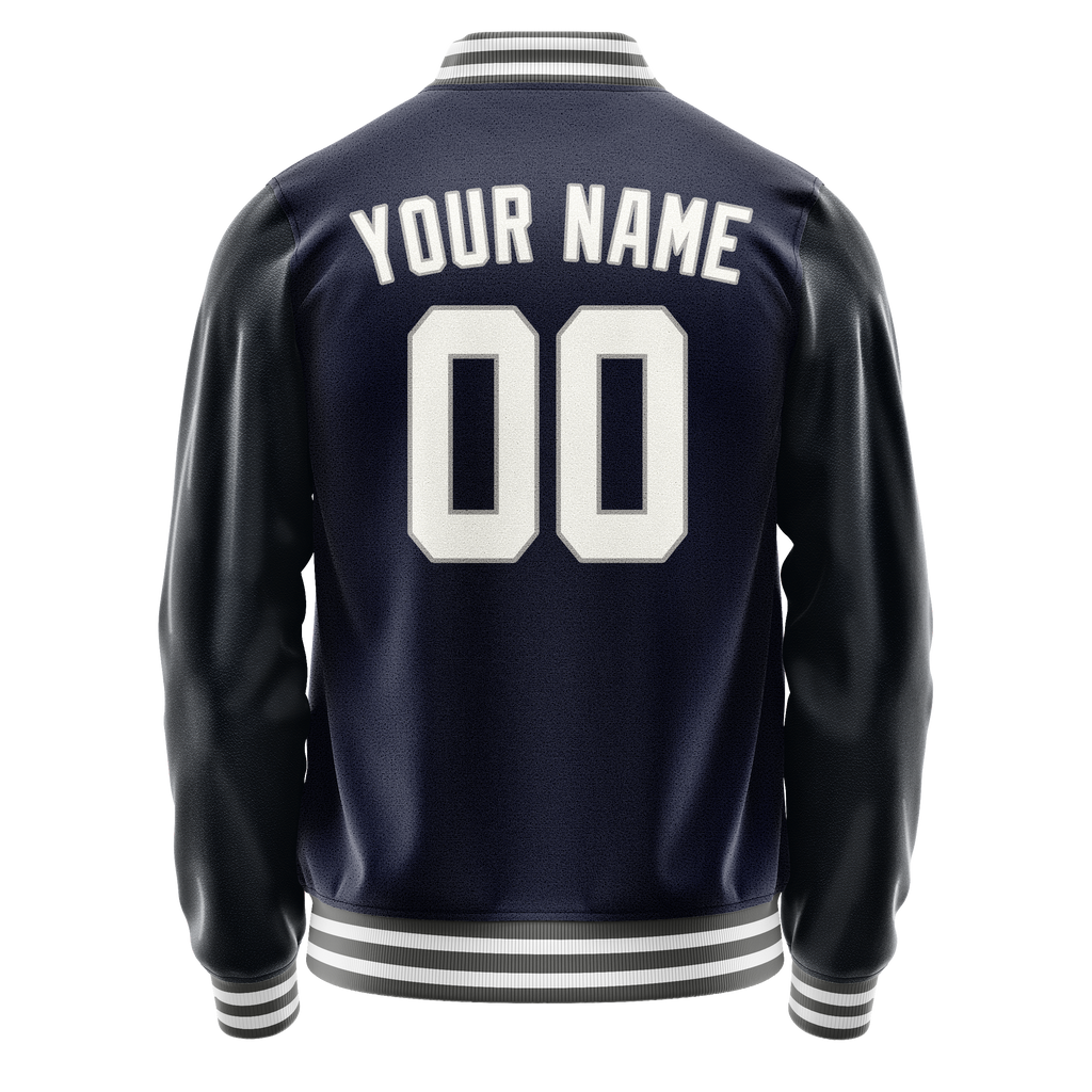 Personalized Navy & White Solid Color Varsity Letterman Jacket