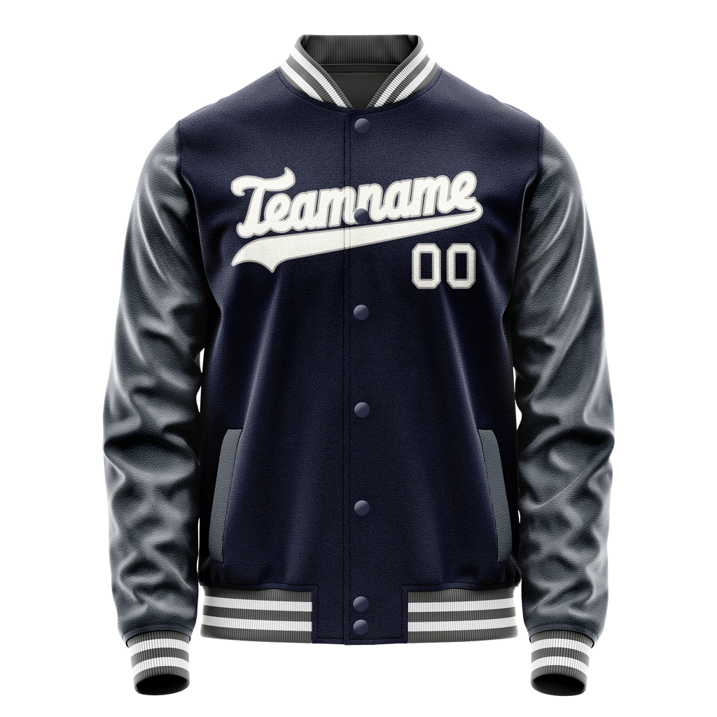 Personalized Navy & White Solid Color Varsity Letterman Jacket