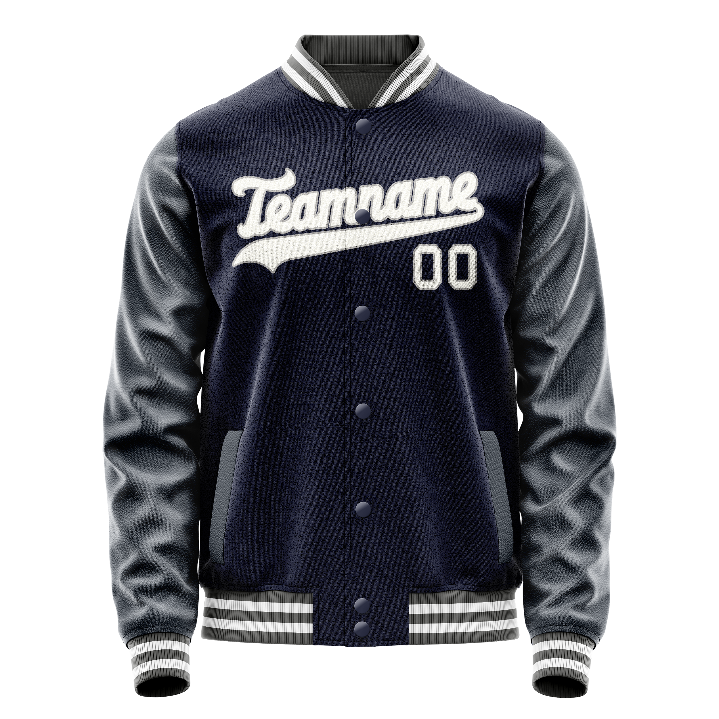 Personalized Navy & White Solid Color Varsity Letterman Jacket