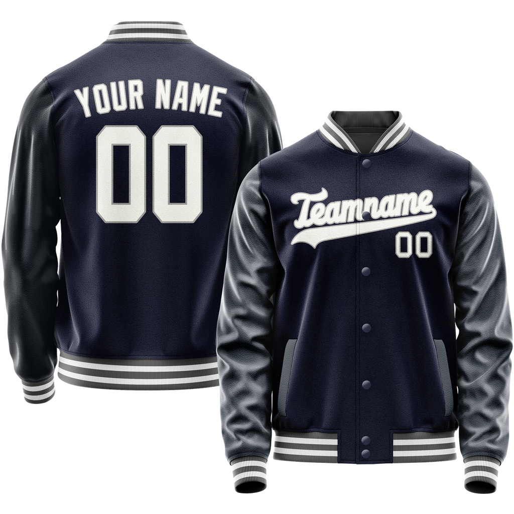 Personalized Navy & White Solid Color Varsity Letterman Jacket