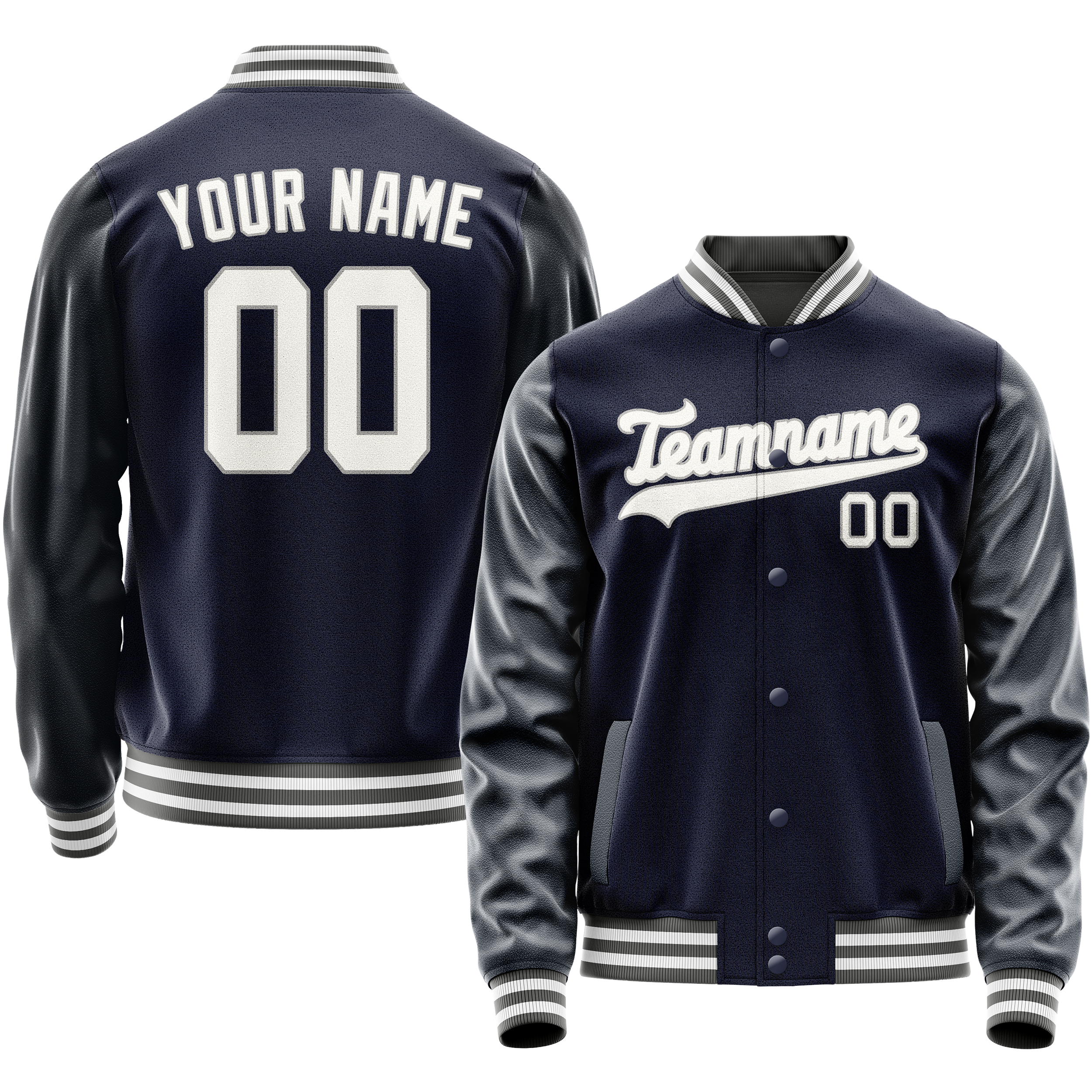 Personalized Navy & White Solid Color Varsity Letterman Jacket