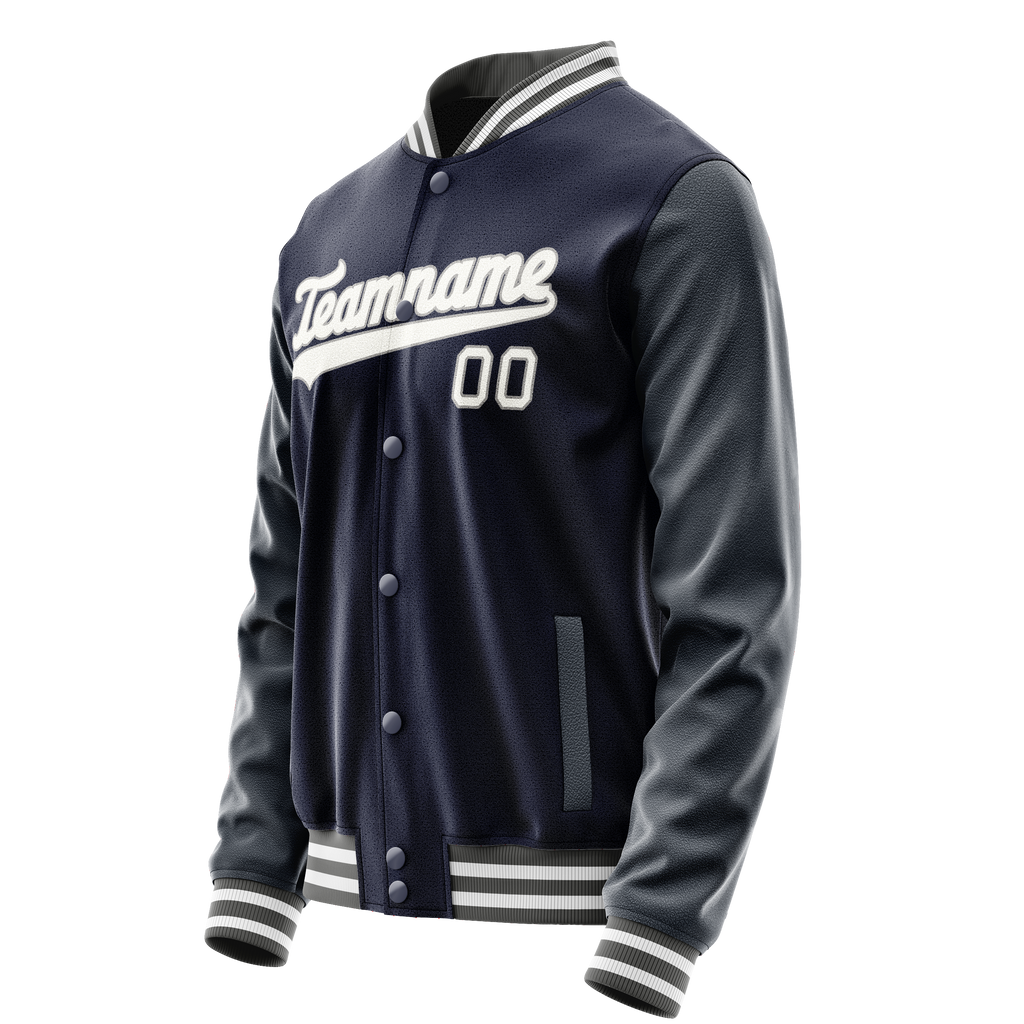 Personalized Navy & White Solid Color Varsity Letterman Jacket