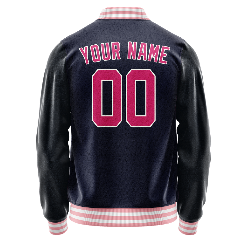 Personalized Navy & Pink Solid Color Varsity Letterman Jacket